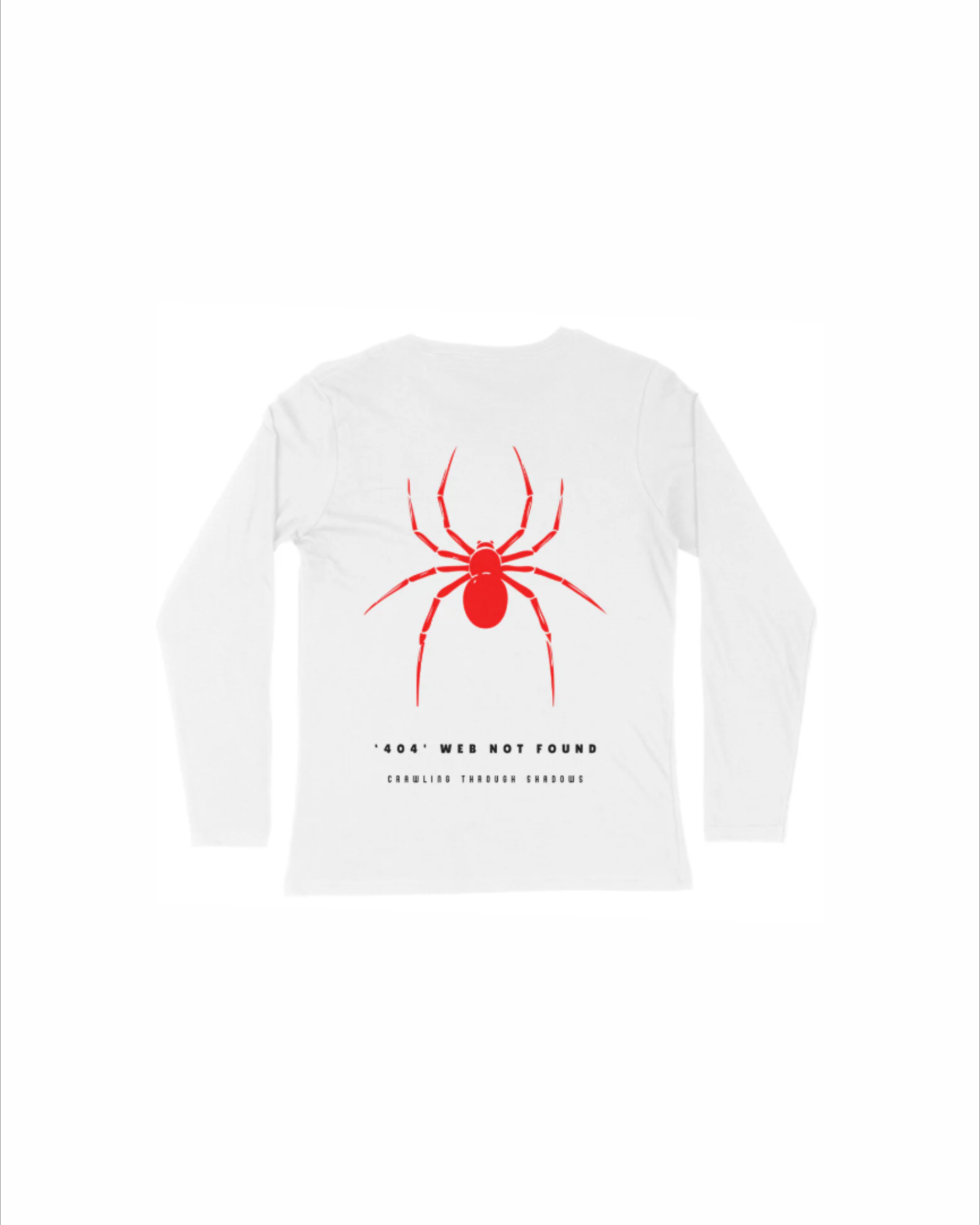 White long-sleeve shirt with a red spider graphic