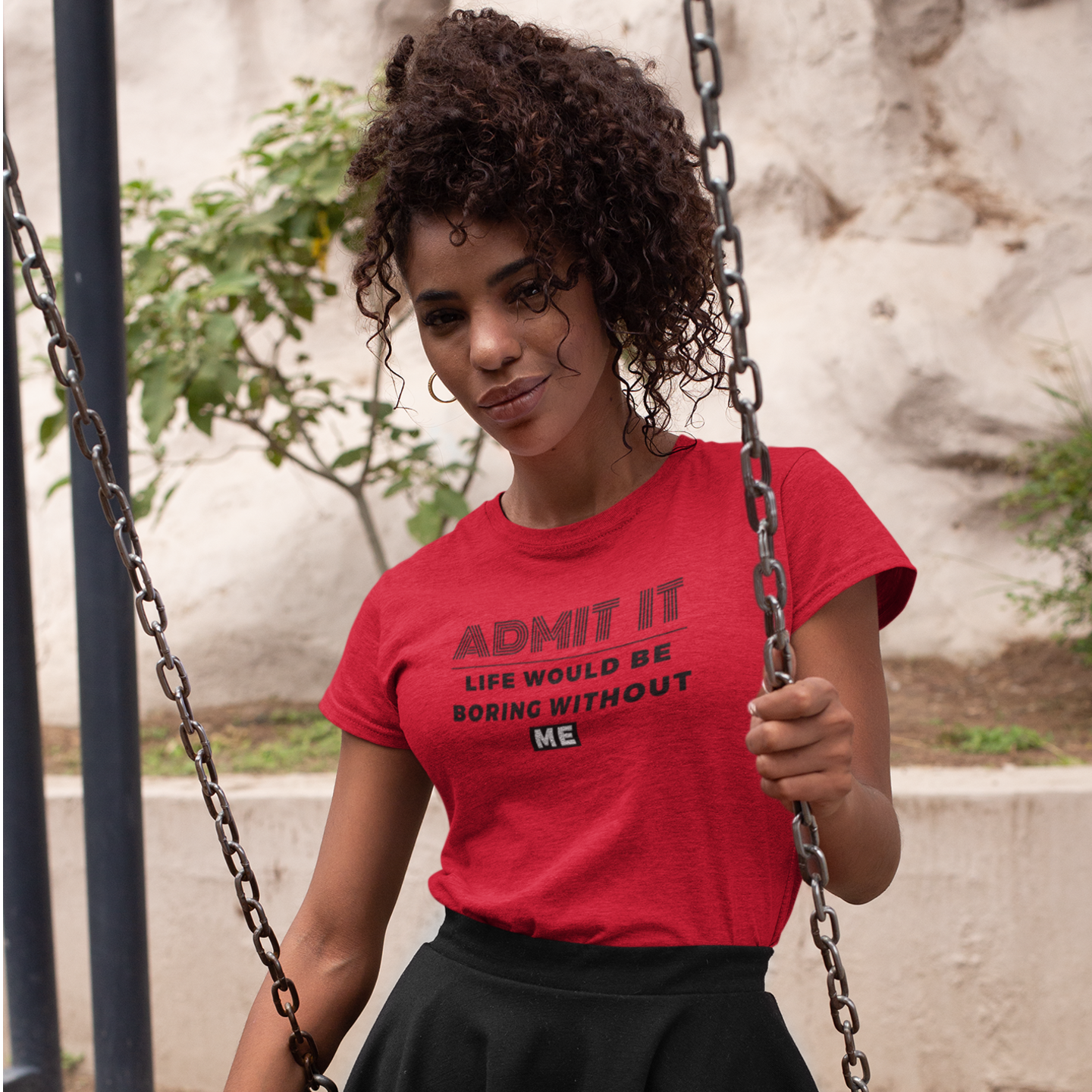 Women Black Humor Text Round Neck Half Sleeve T-Shirt