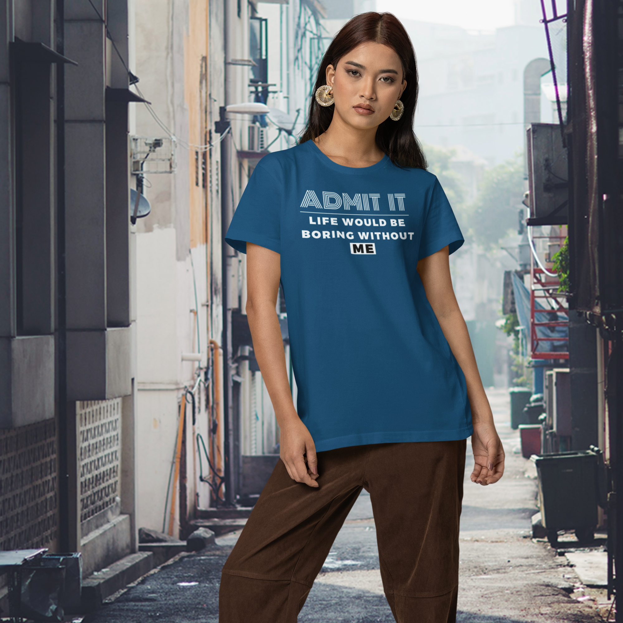 Women Black Humor Text Round Neck Half Sleeve T-Shirt