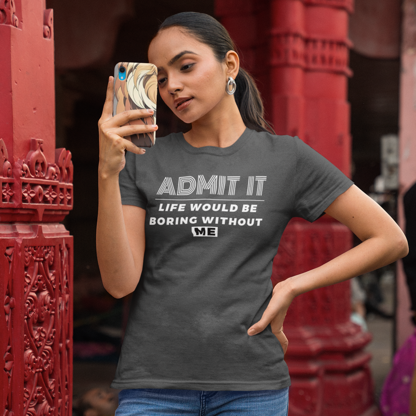 Women Black Humor Text Round Neck Half Sleeve T-Shirt