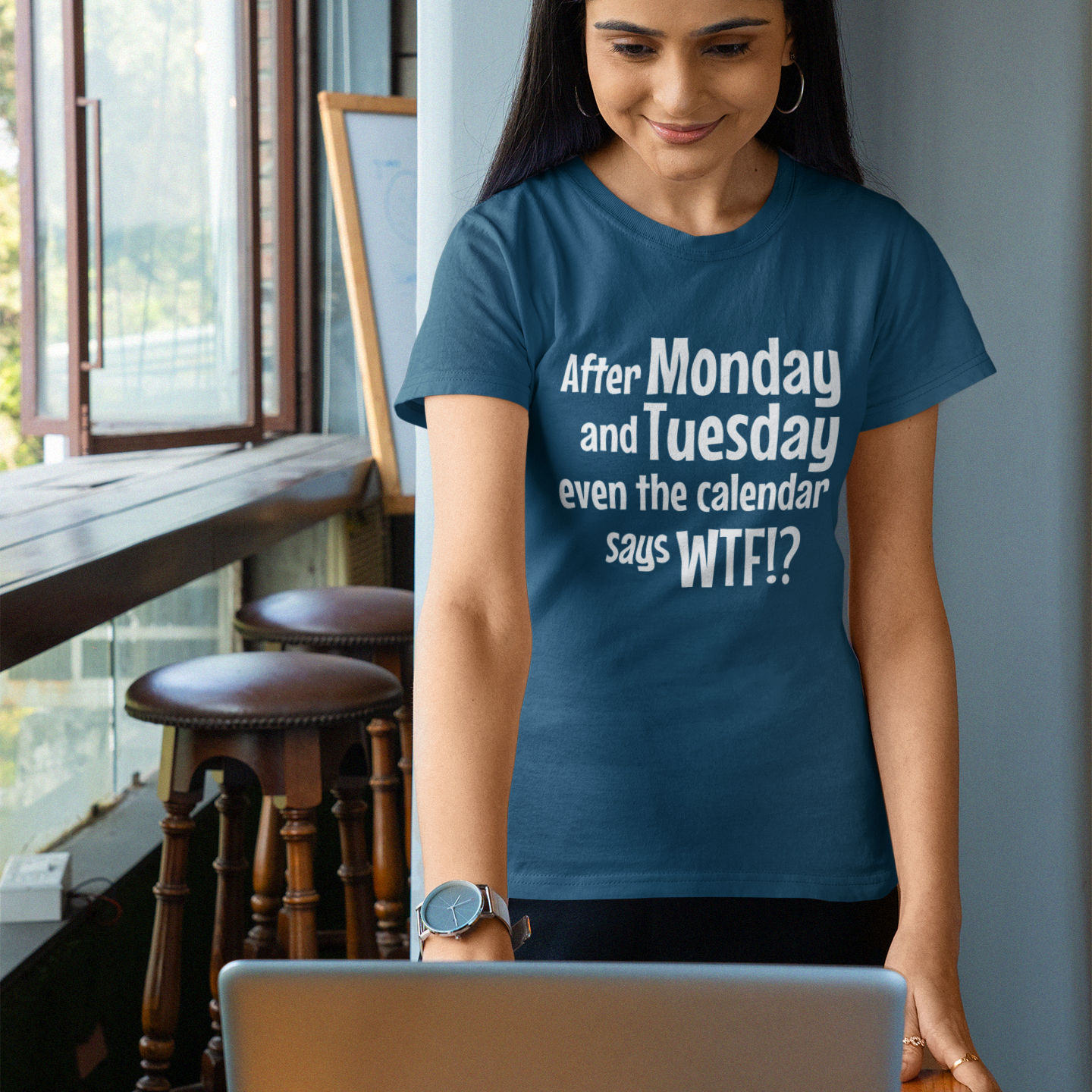 Humor text printed round neck half sleeve t shirt for Women