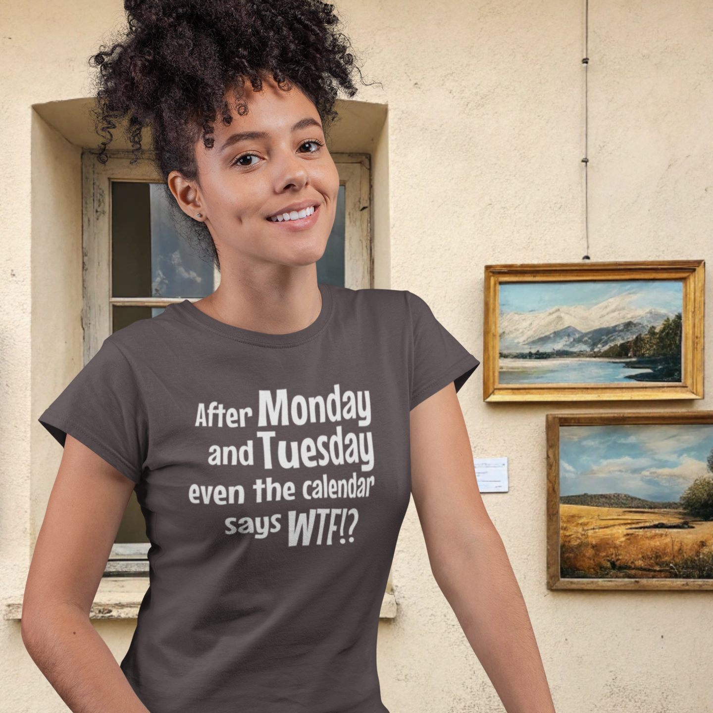 Humor text printed round neck half sleeve t shirt for Women