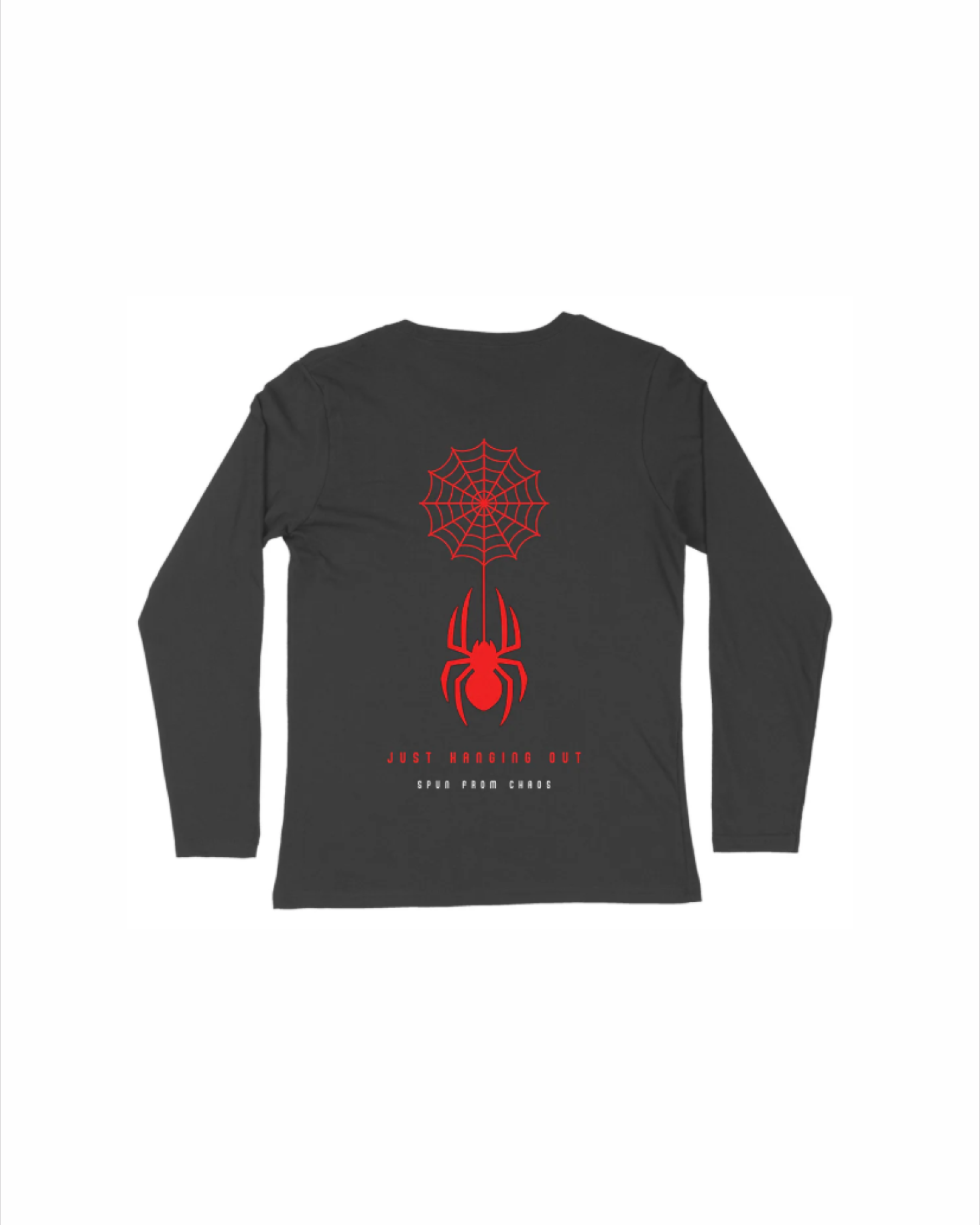 Black round neck men’s t-shirt with bold spider design