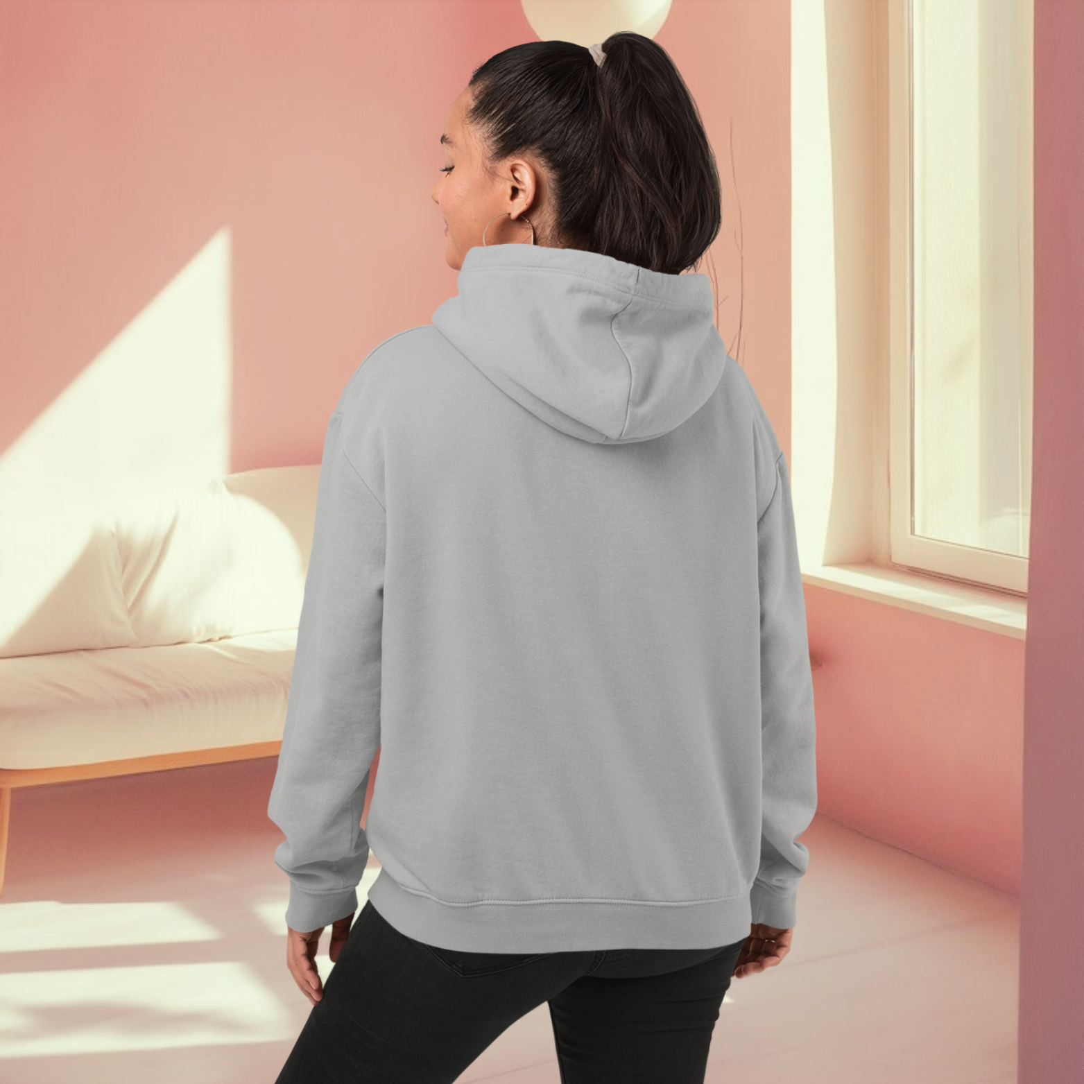 Melange Grey Back pose hoodie