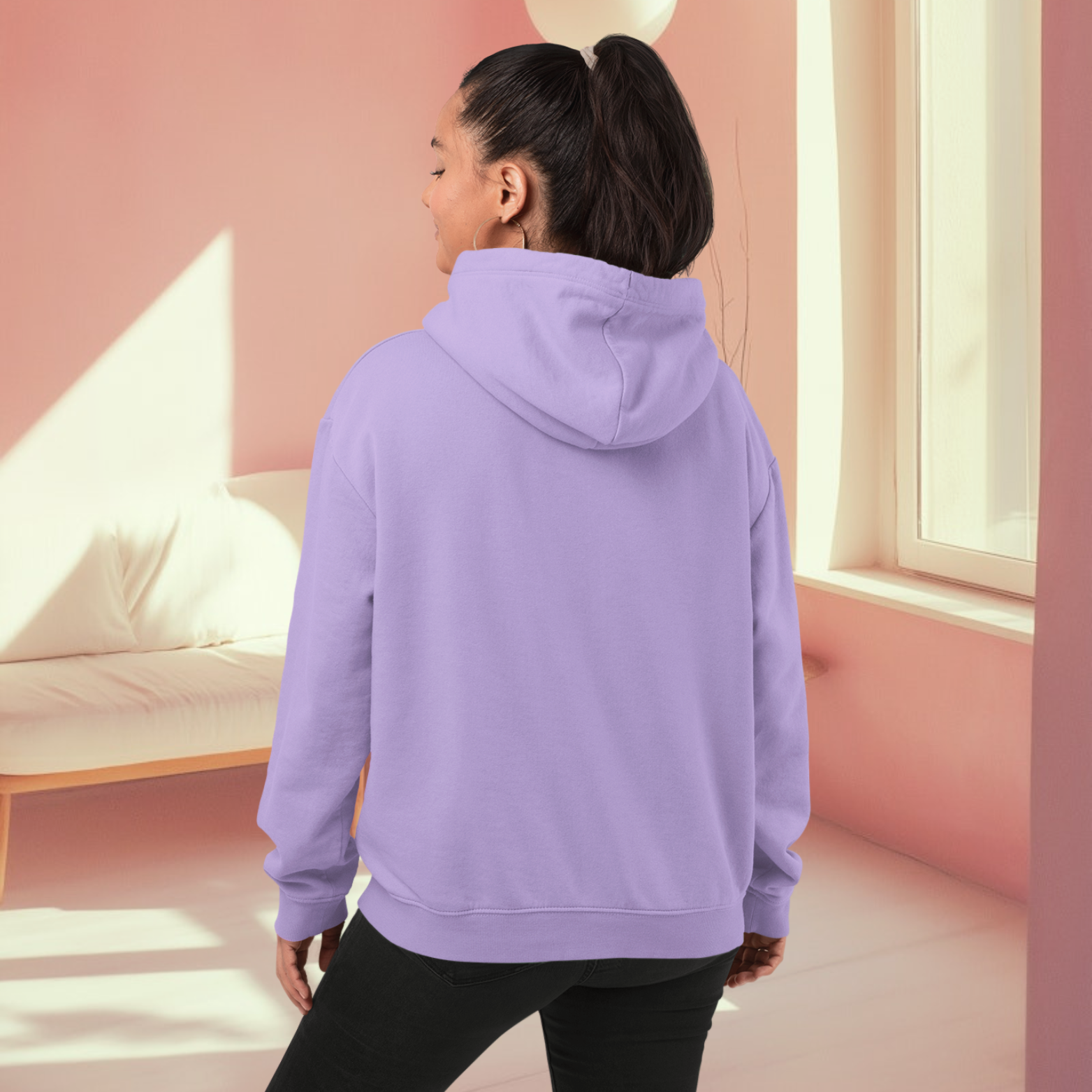 Iris Lavender Back pose hoodie