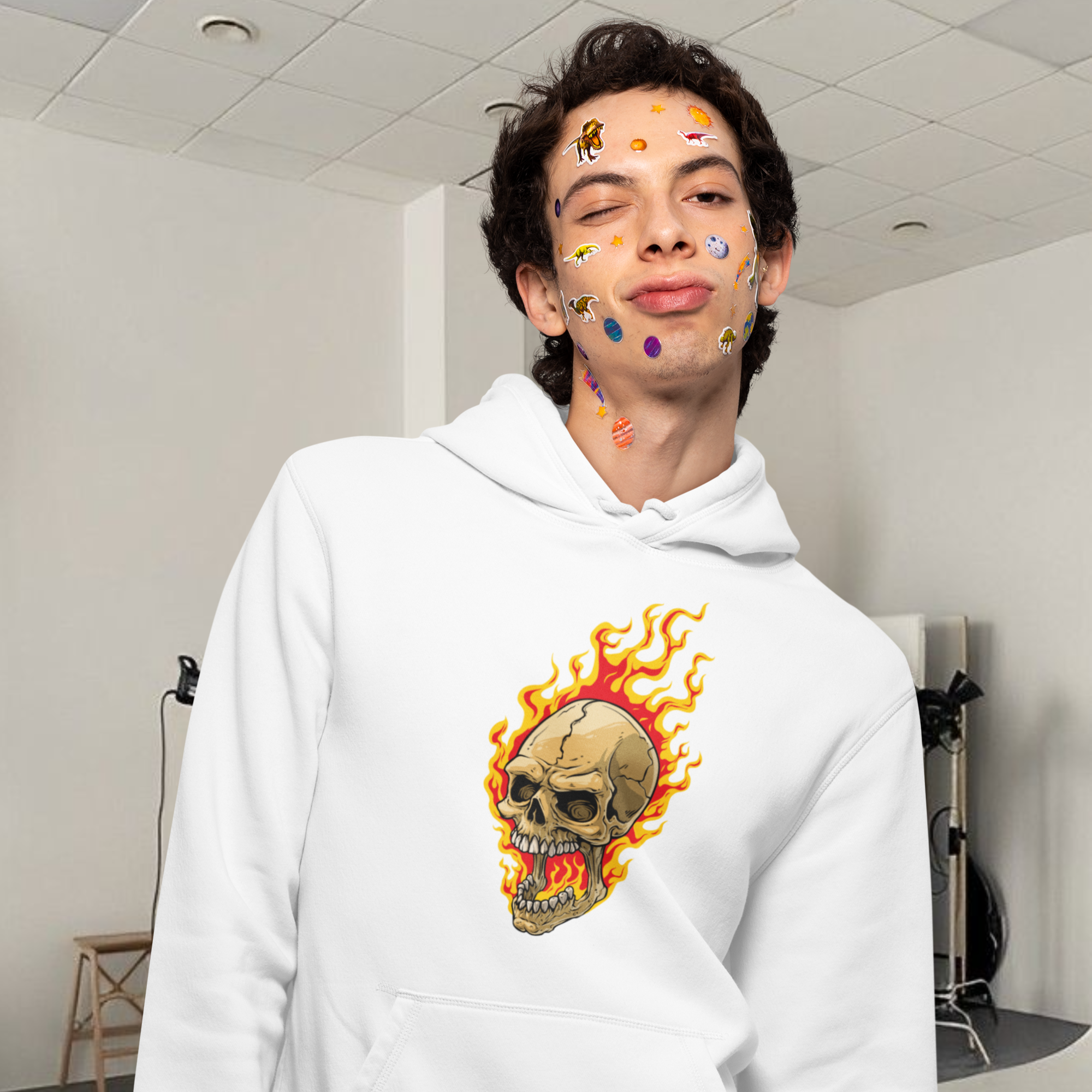 Classic fit hoodie with bold skull flame streetwear design