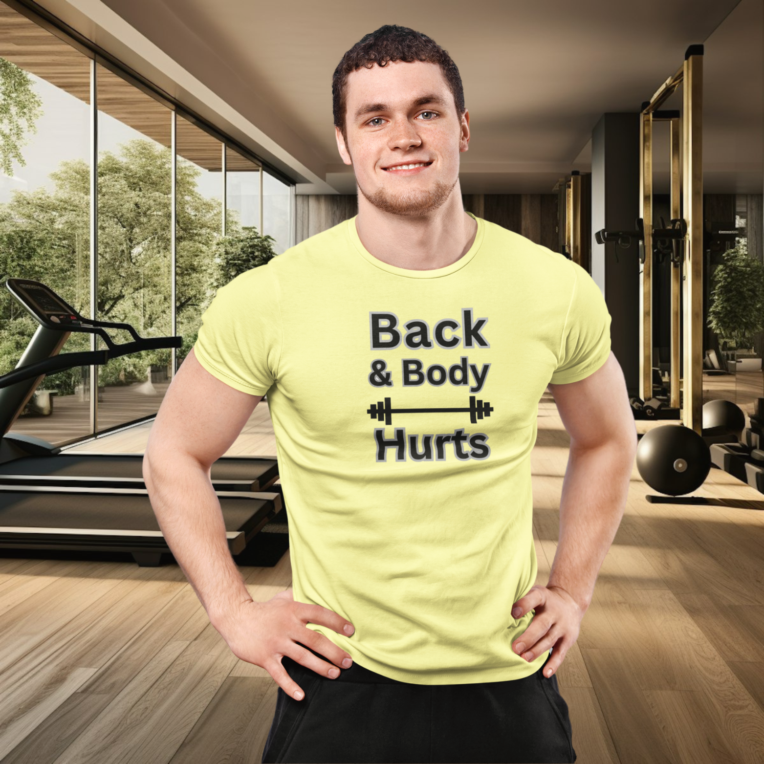 men’s gymming vibe text printed t-shirt butter yellow
