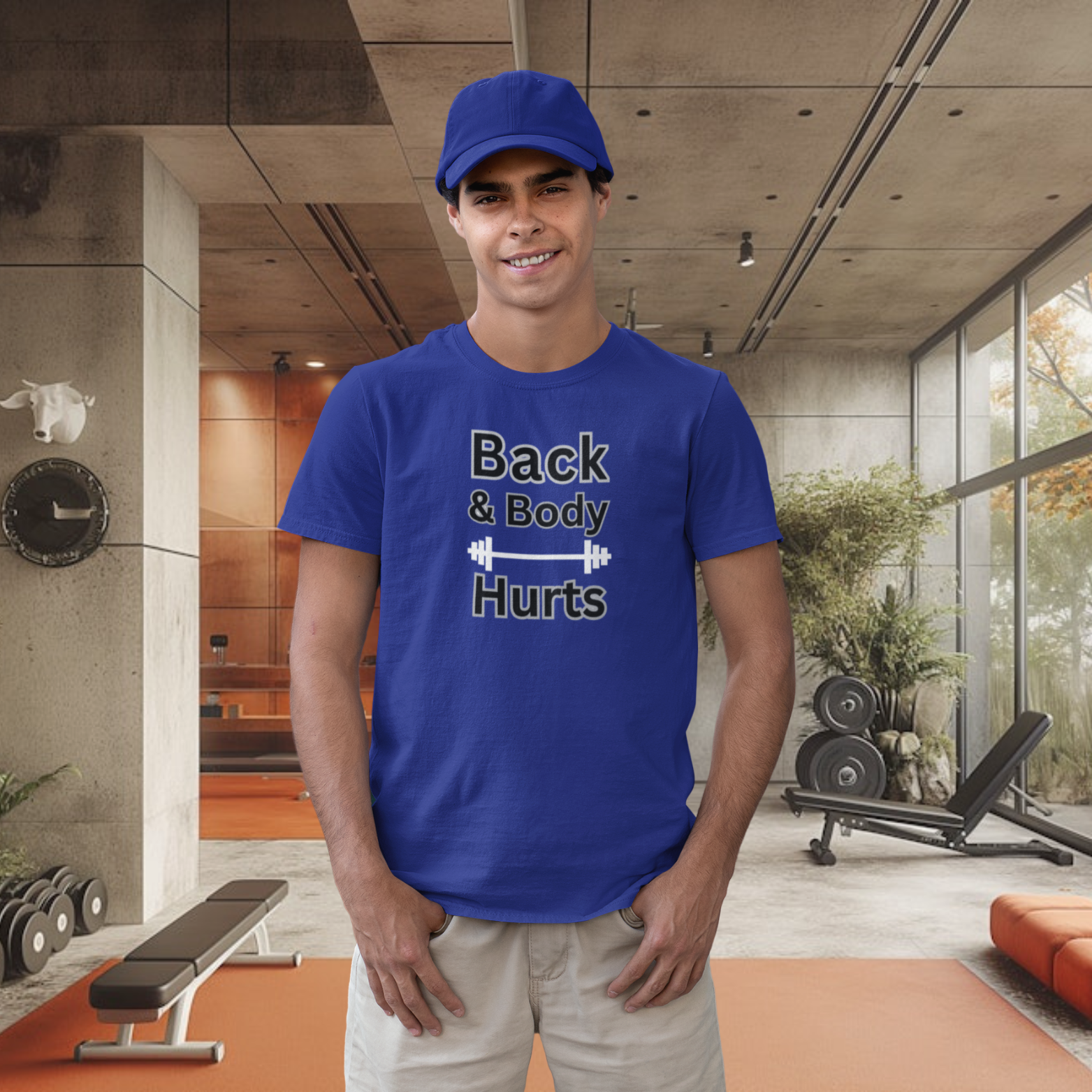 men’s crew neck t-shirt royal blue gymming vibe graphic