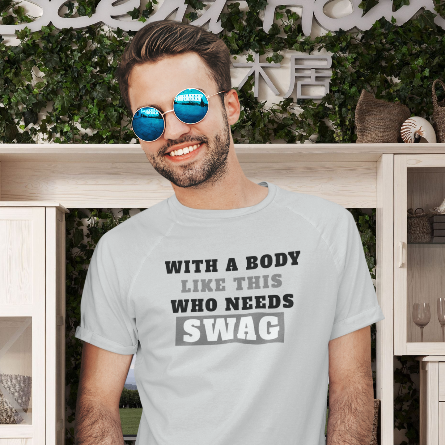 Charcoal Grey Humorous Text Printed Round Neck T-Shirt for Men