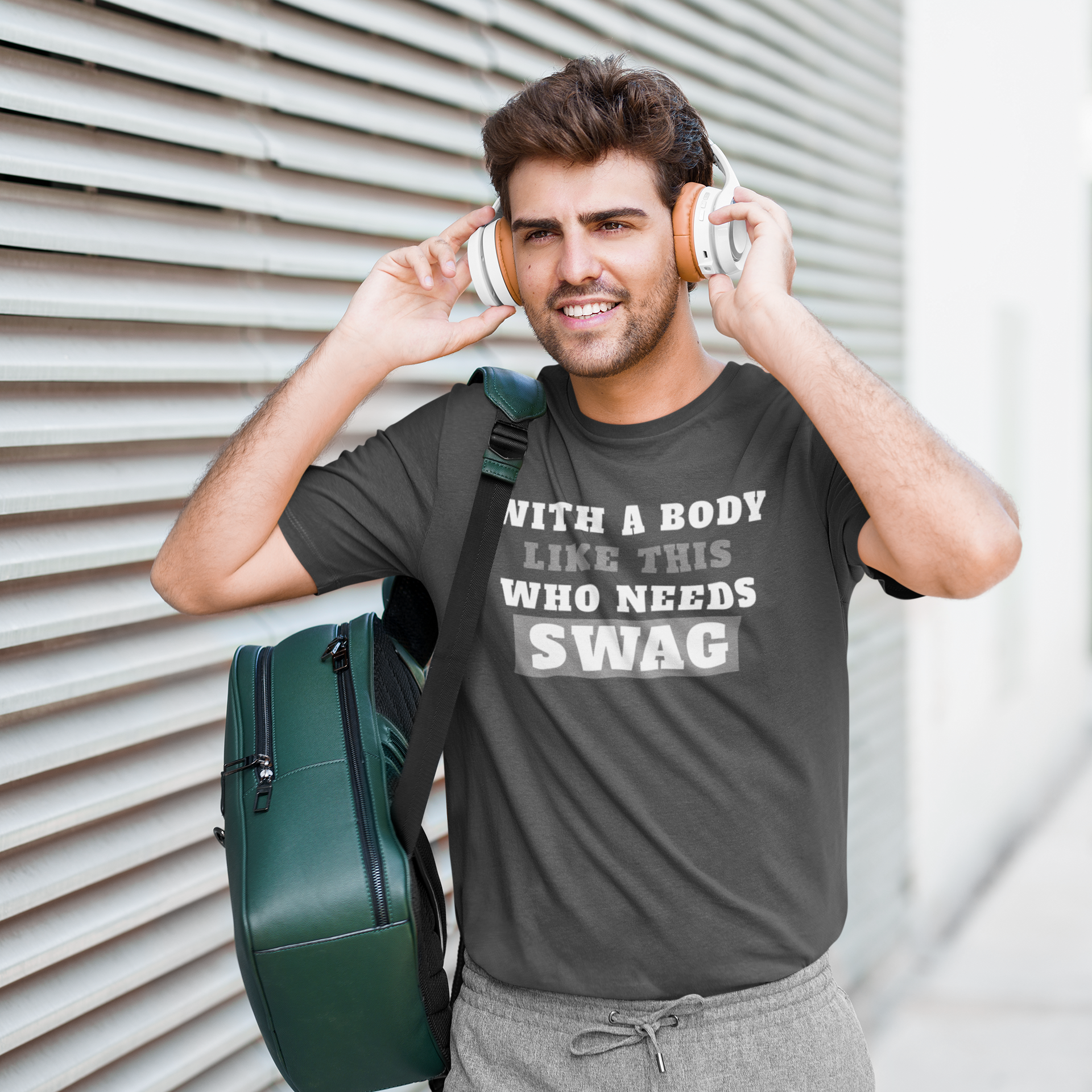 Charcoal Grey Humorous Text Printed Round Neck T-Shirt for Men