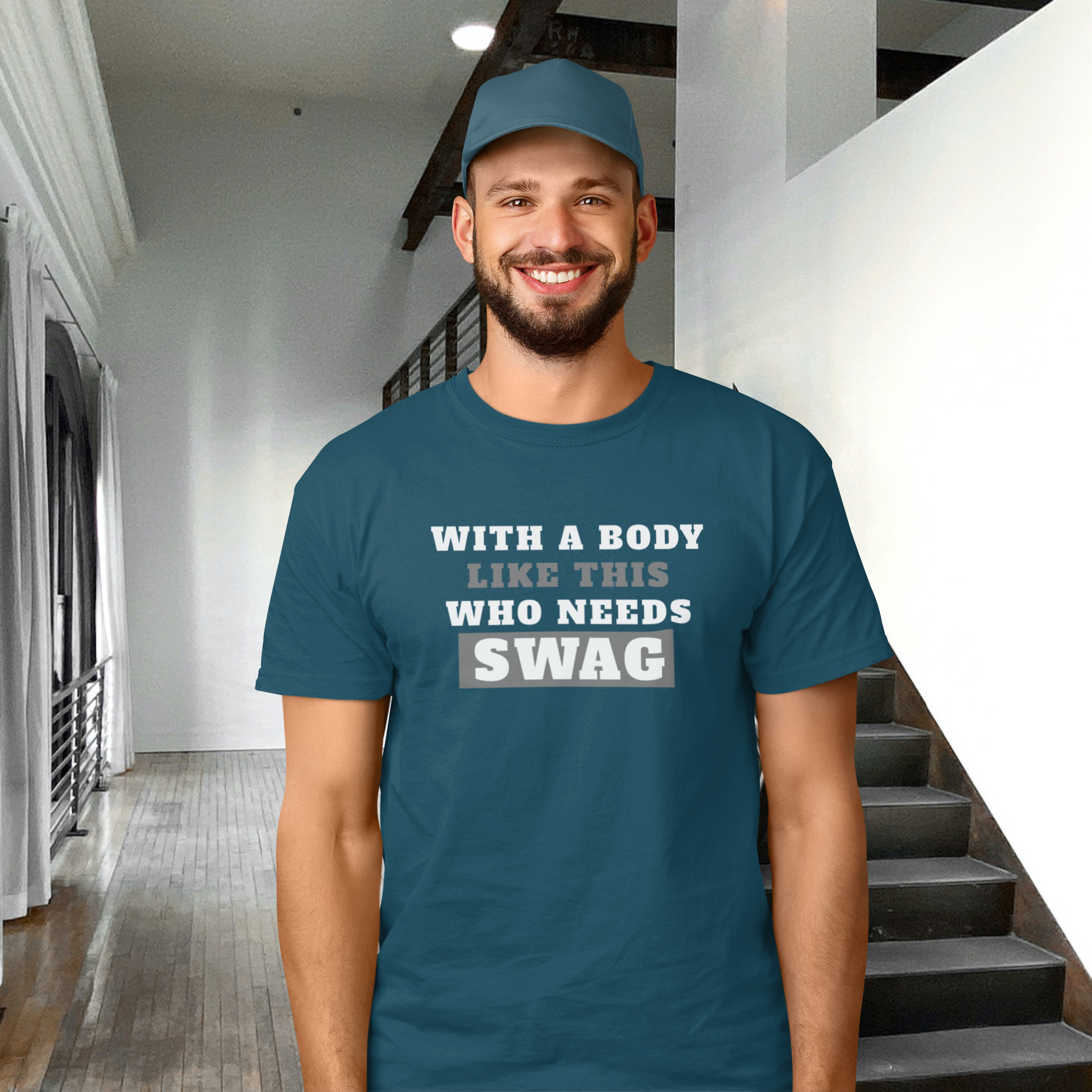 Charcoal Grey Humorous Text Printed Round Neck T-Shirt for Men