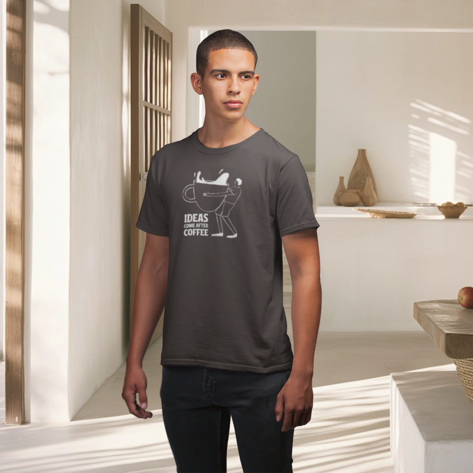 Men coffee lover graphic printed round neck T-Shirt