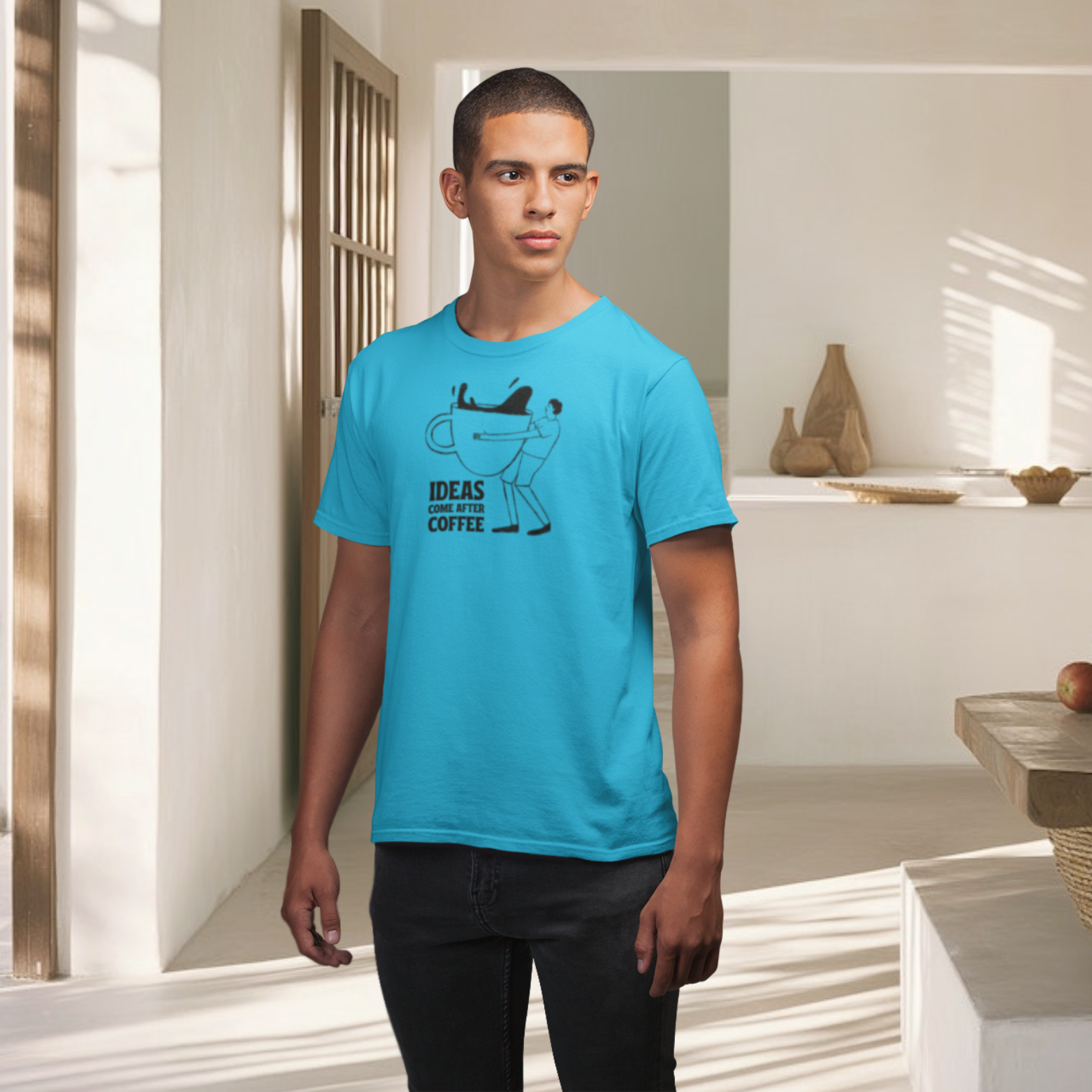 Men coffee lover graphic printed round neck T-Shirt