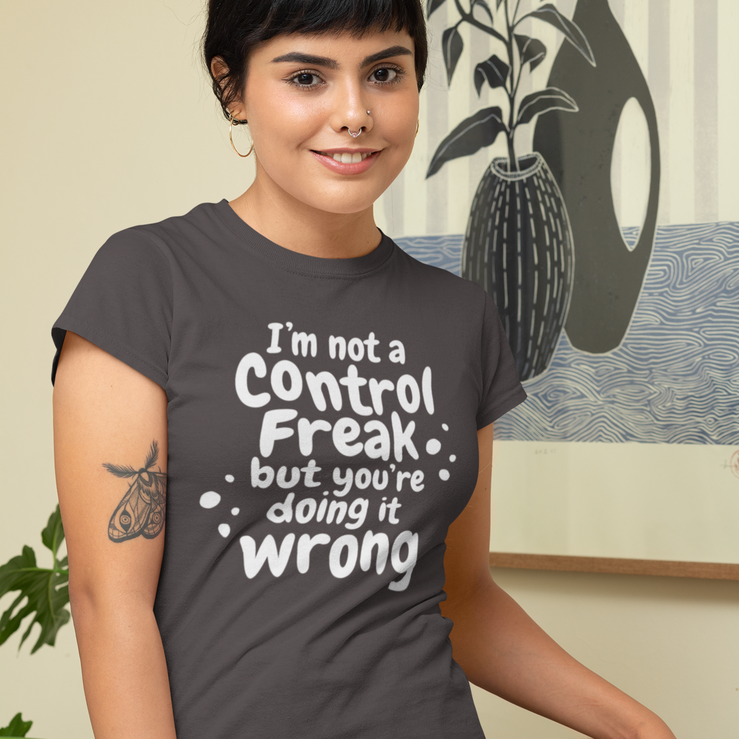Humorous text printed round neck half sleeve t shirt for Women