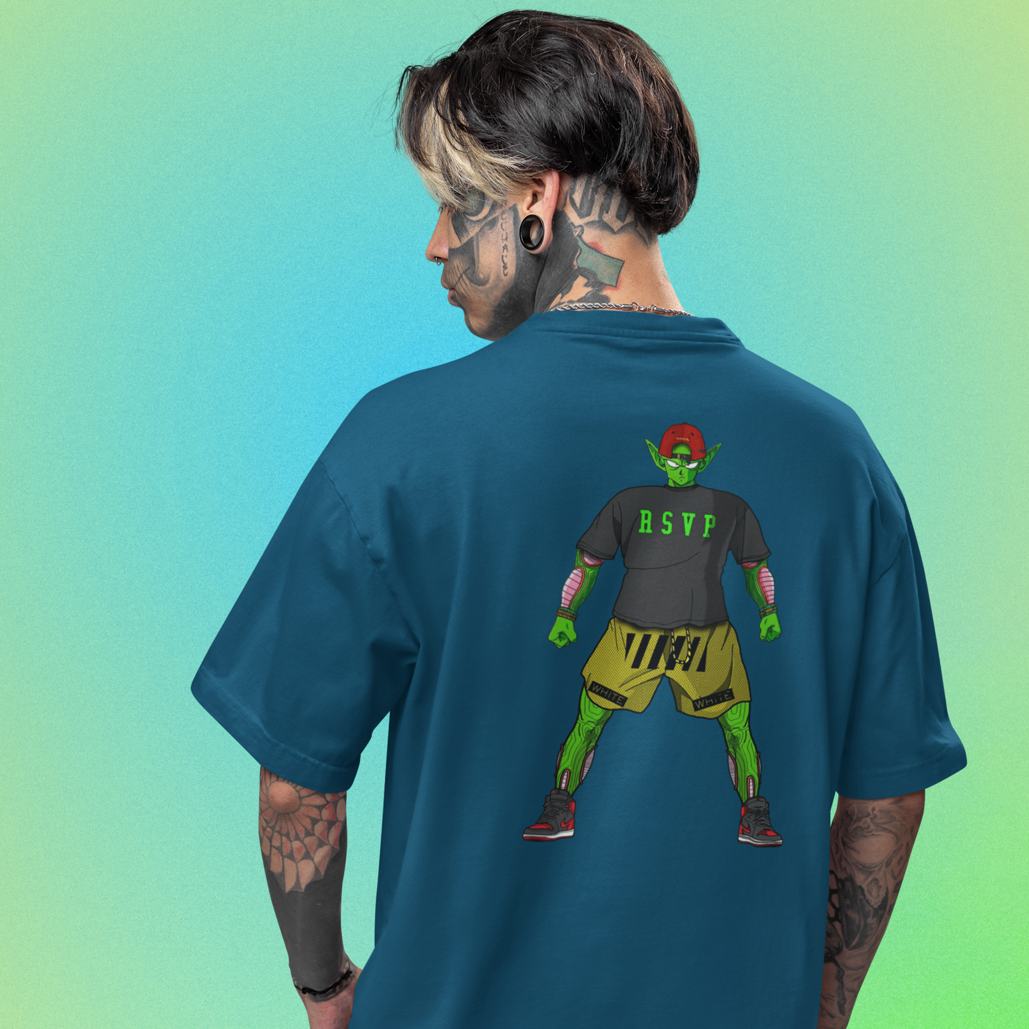 BAESD men’s oversized tee with graphic back print — navy blue