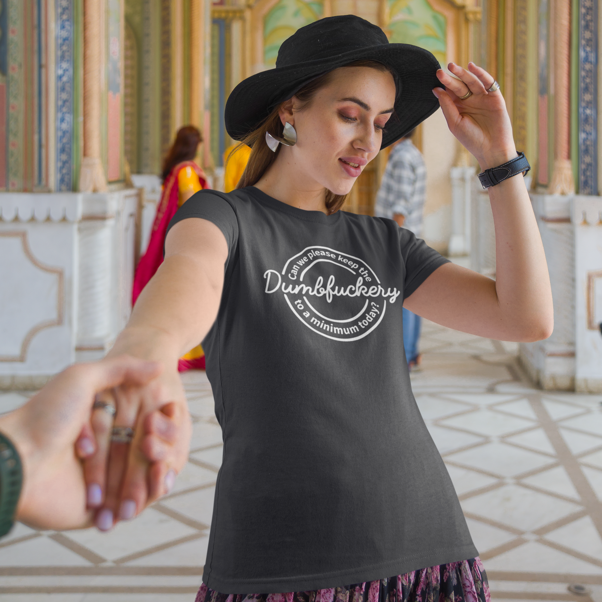 Humor text printed round neck half sleeve t shirt for Women