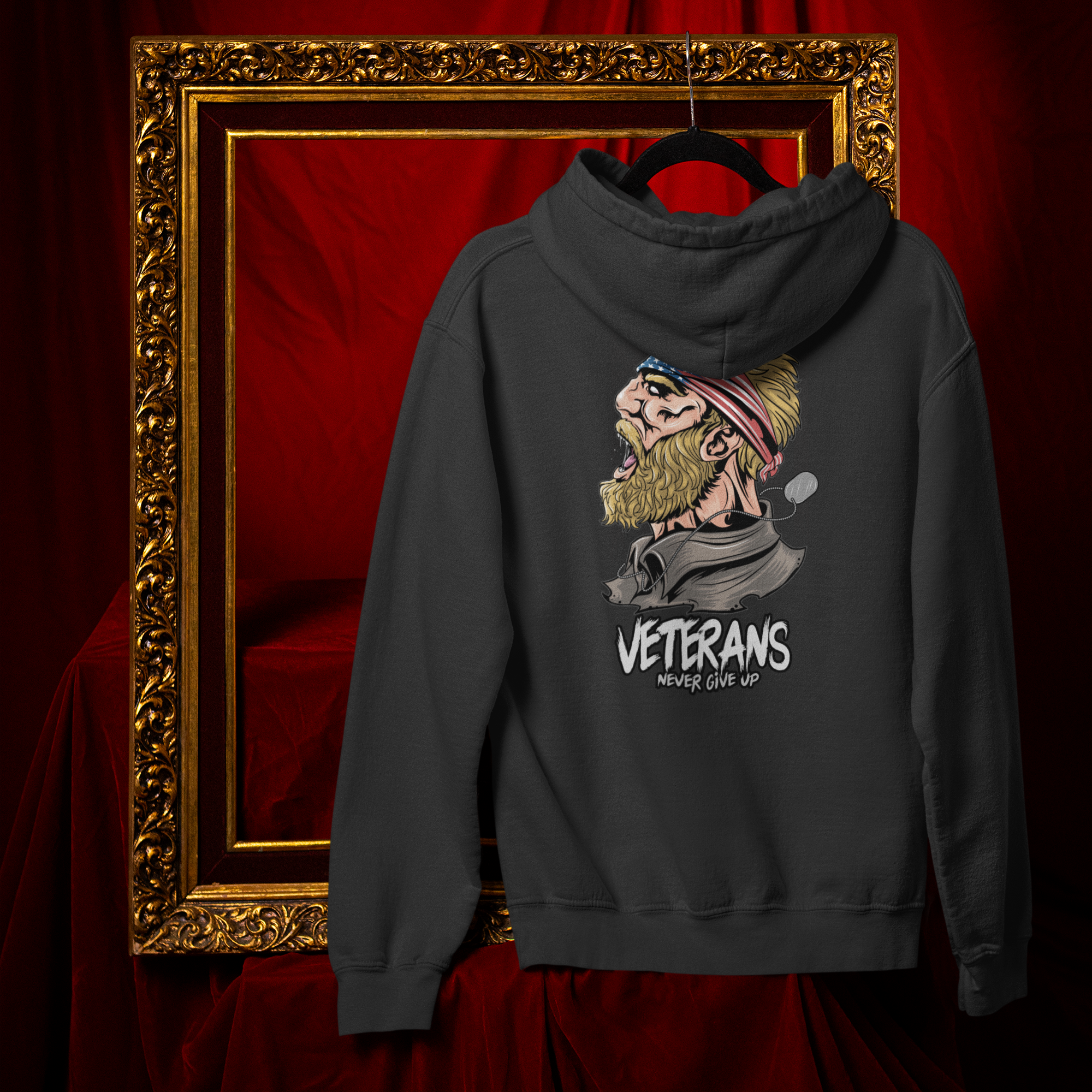 Back printed hoodie – veteran skull and ‘Veterans’ text
