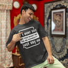 Men humor text printed oversized round neck t-shirt