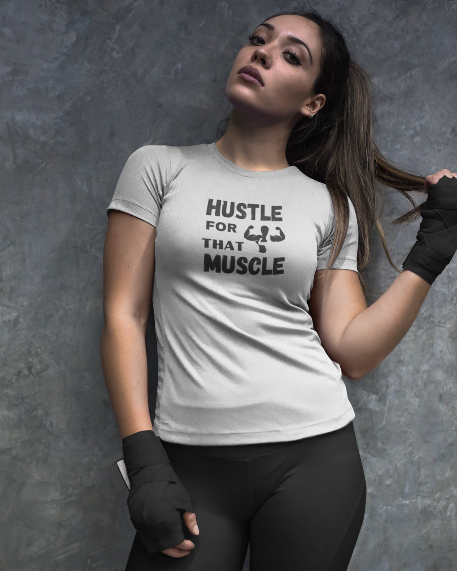 women gym motivational text printed crew neck t-shirt melange grey