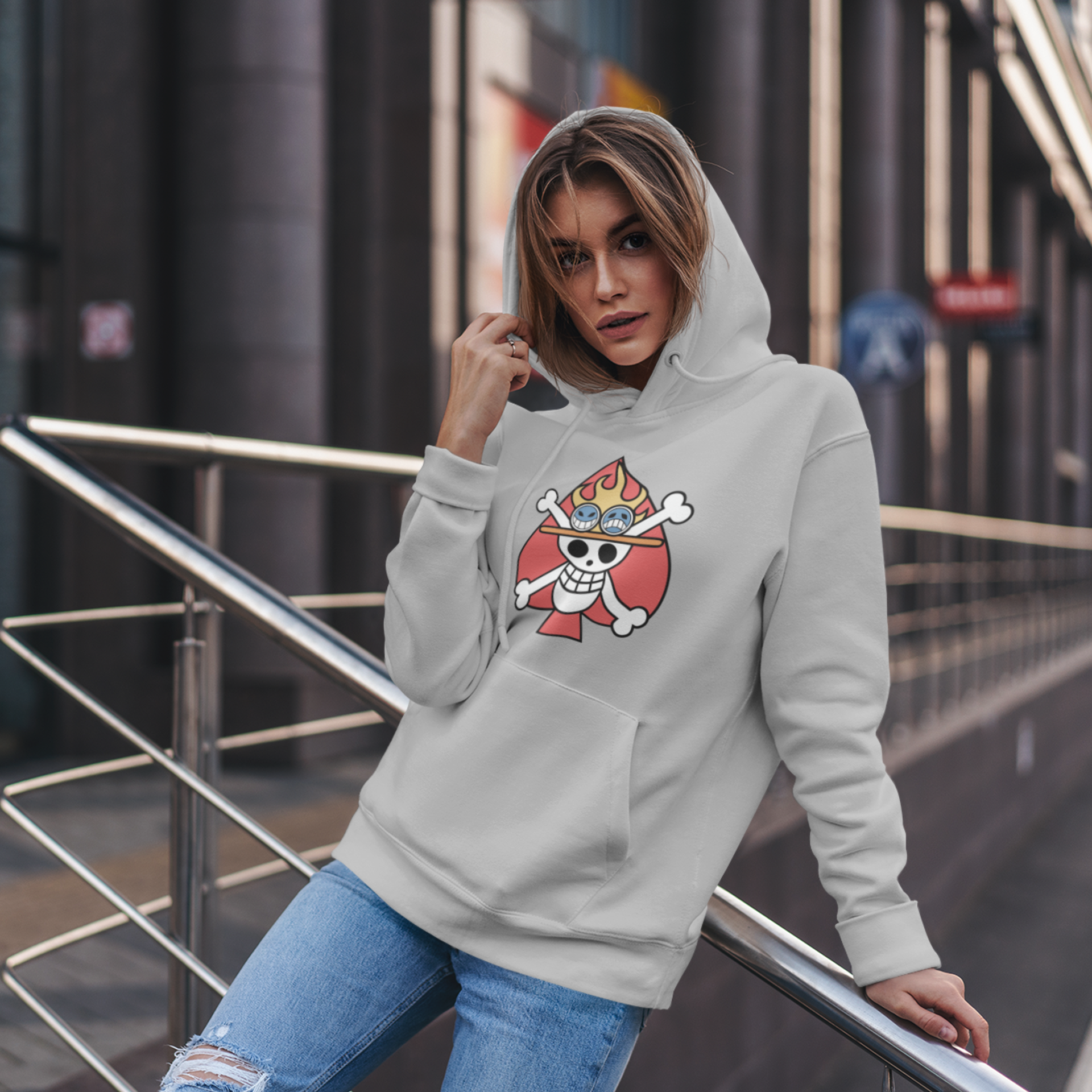 Women hat skull graphic printed streetwear hoodie