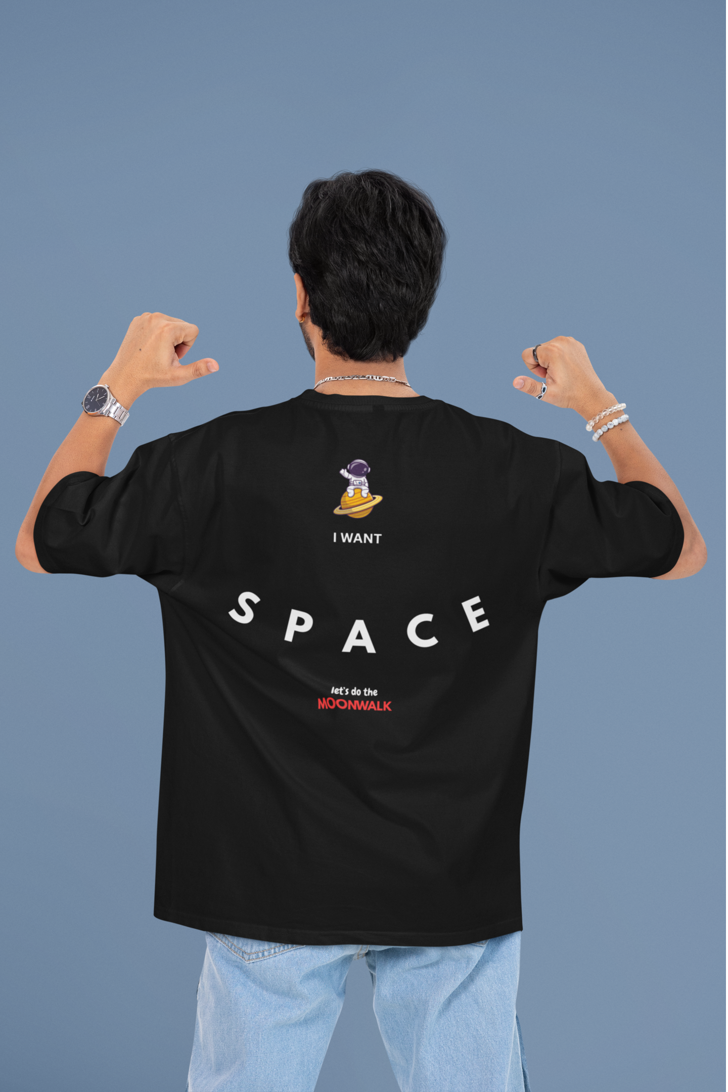 men’s streetwear black oversized space print t-shirt