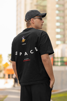 black oversized space graphic tee for men