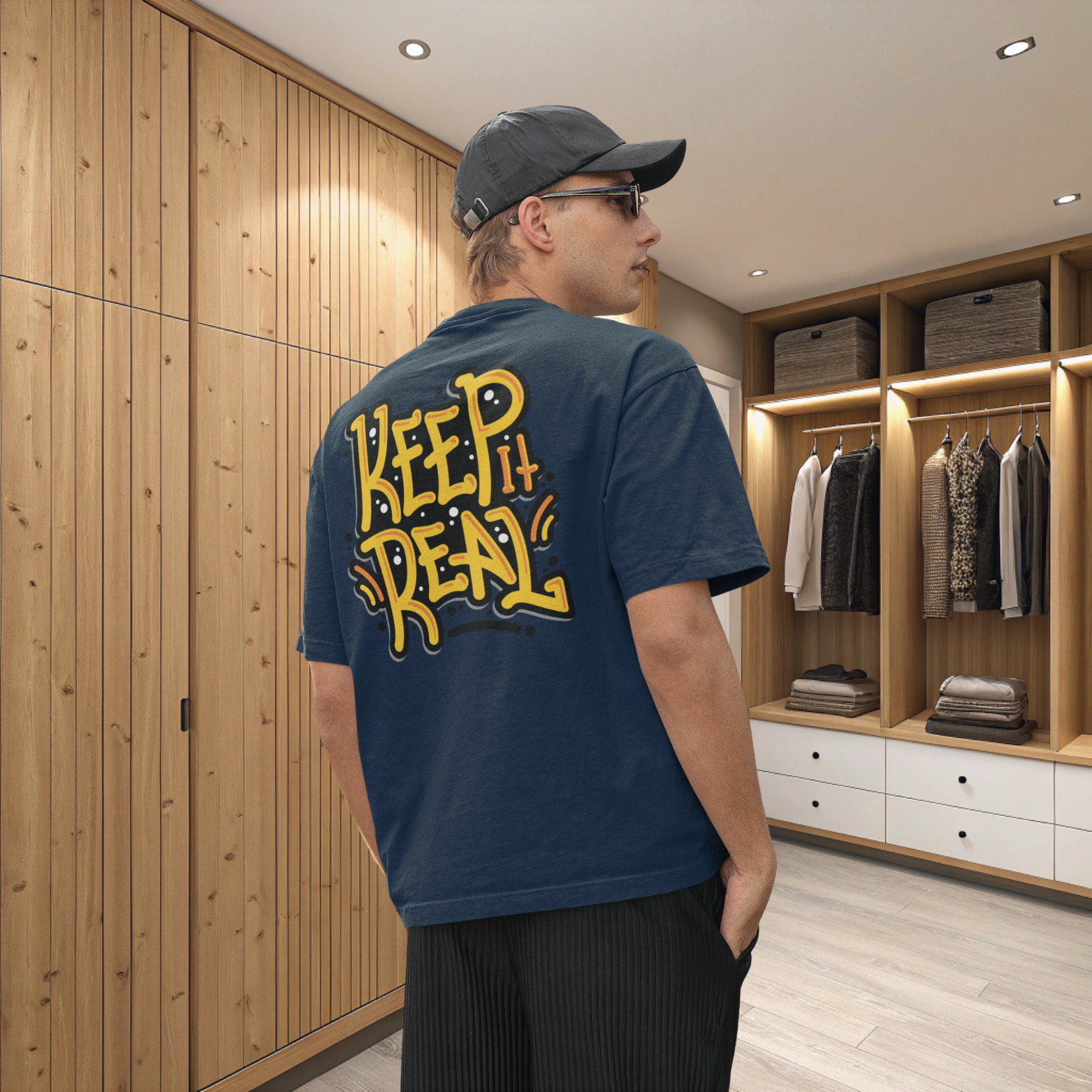 Streetwear Oversized Back Printed T-Shirt in Navy Blue