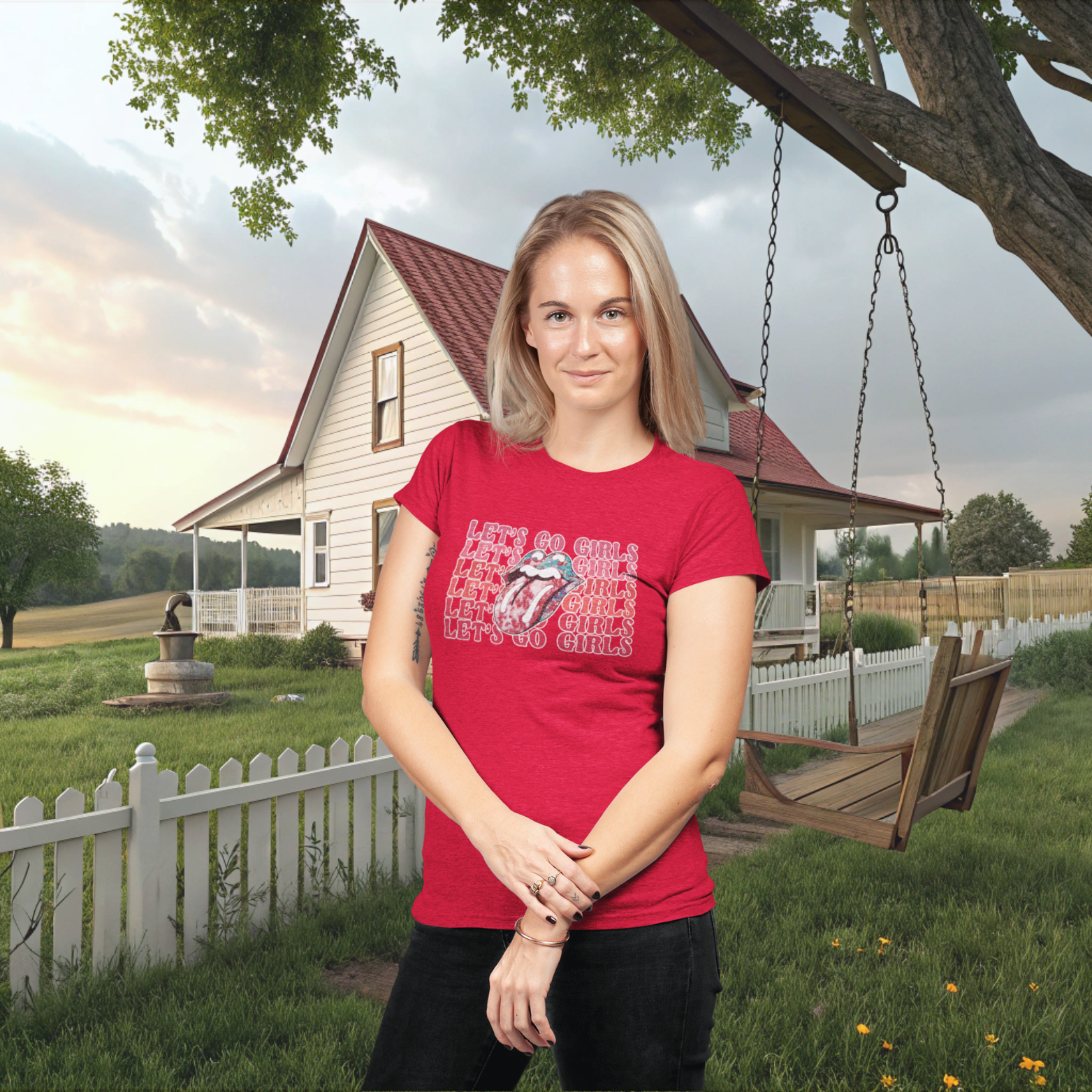 Women western design printed half sleeve round neck T-Shirt