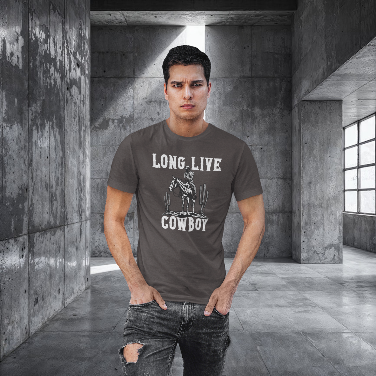 Men cow boy printed half sleeve round neck T-Shirt