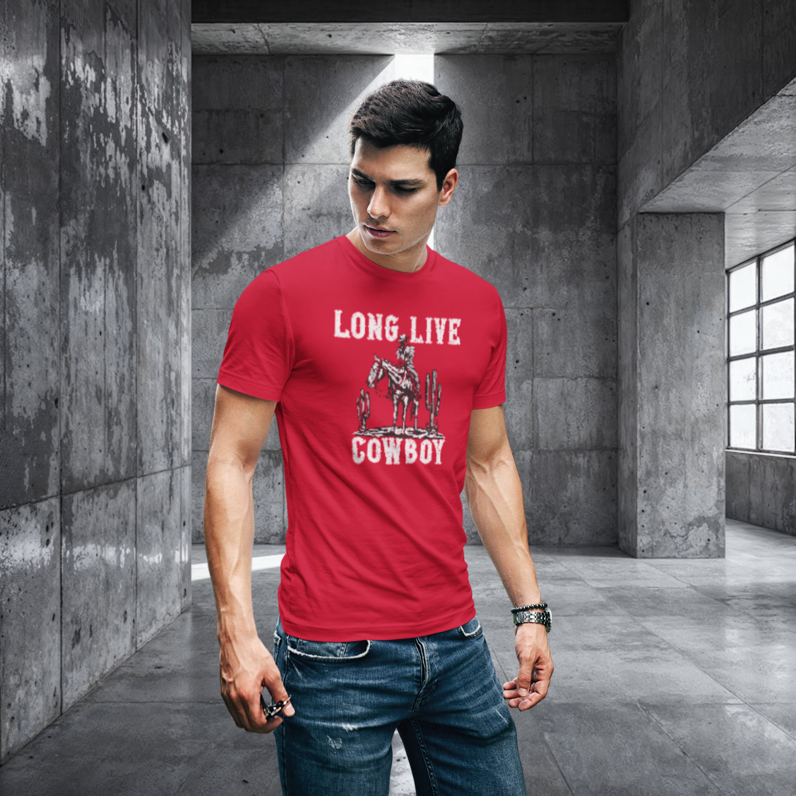 Men cow boy printed half sleeve round neck T-Shirt