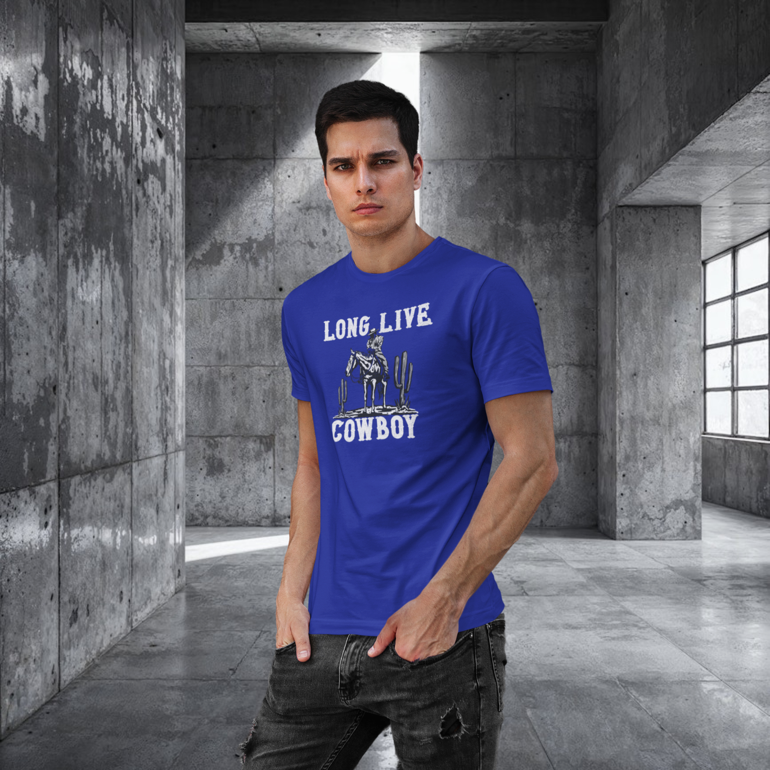 Men cow boy printed half sleeve round neck T-Shirt