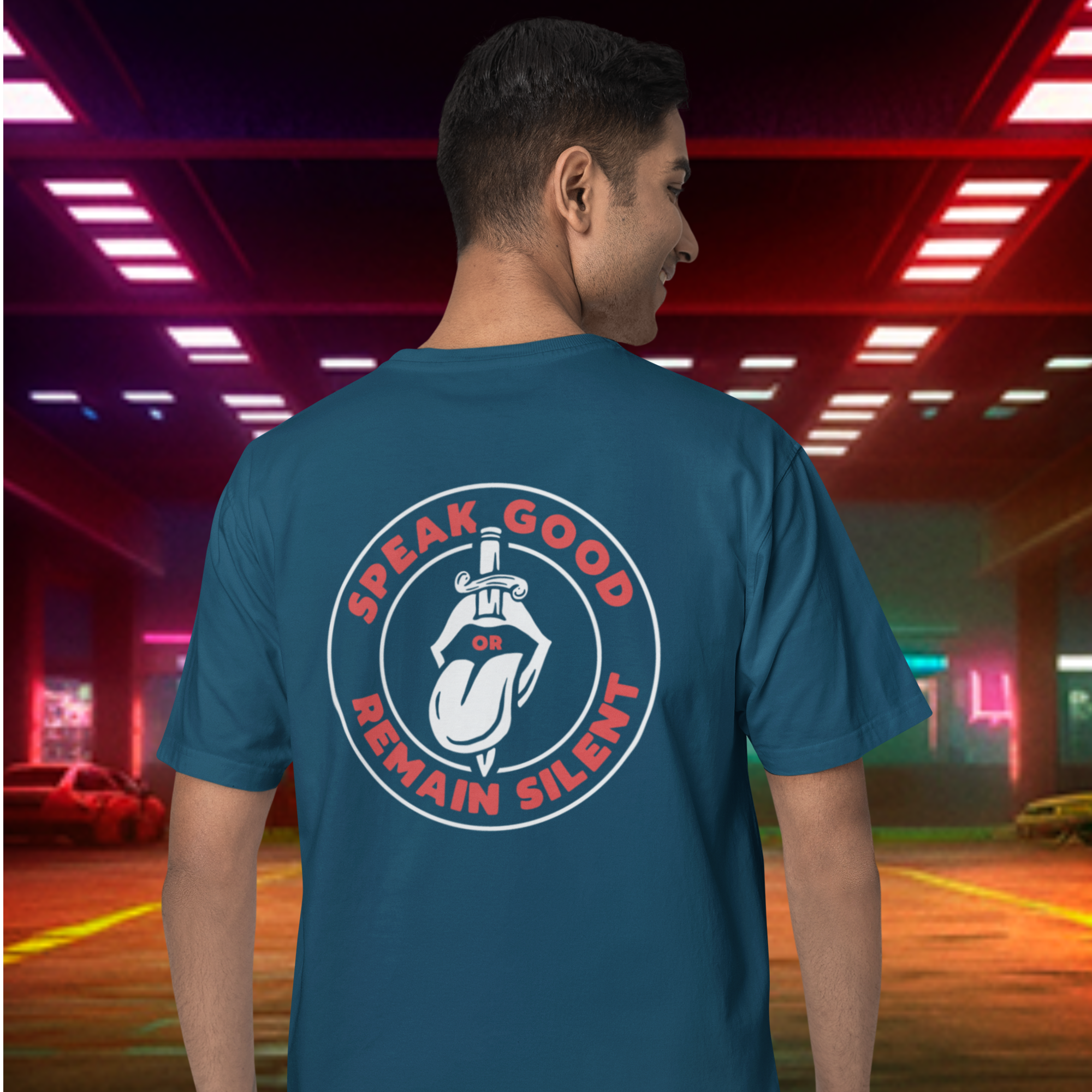 Men’s Oversized Back Printed Streetwear T-Shirt – Navy Blue