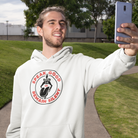 Rear graphics on men’s streetwear hoodie, bold print