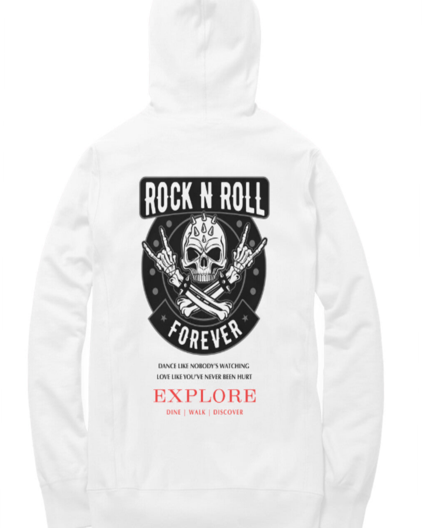 White hoodie with black graphic design