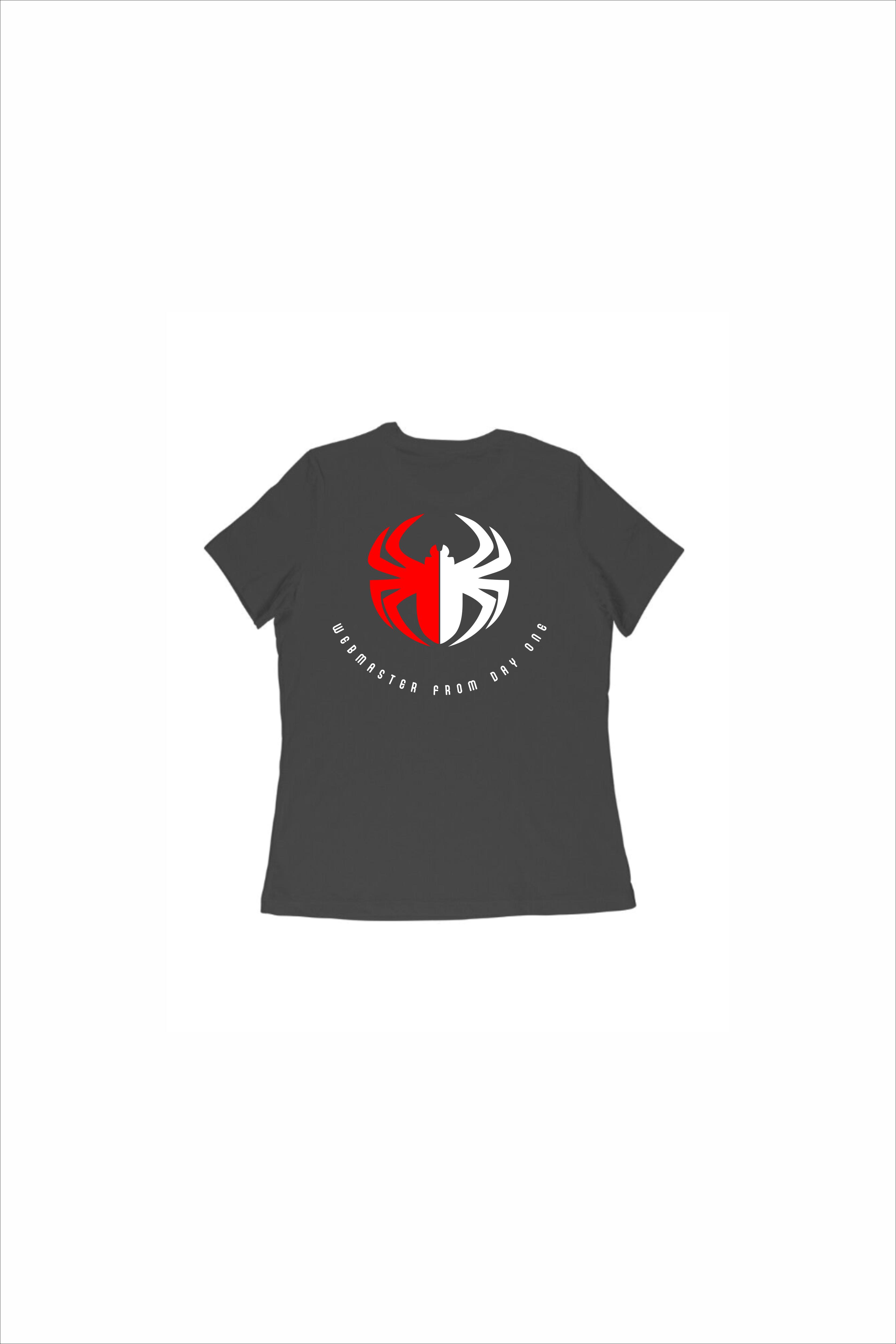 Black t-shirt with a red and white logo