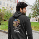 Men’s oversized hoodie with veteran skull back print, black