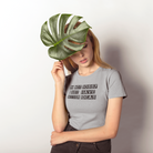 Women's melange grey crew-neck T-shirt with humorous text print | Kyloug