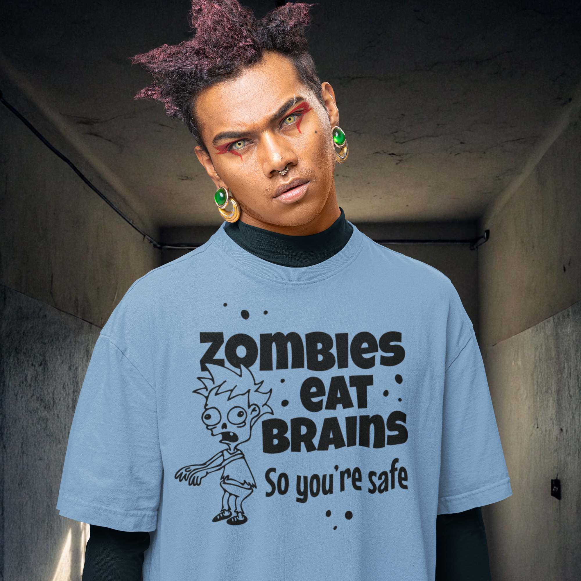 Men humor text printed oversized round neck t-shirt