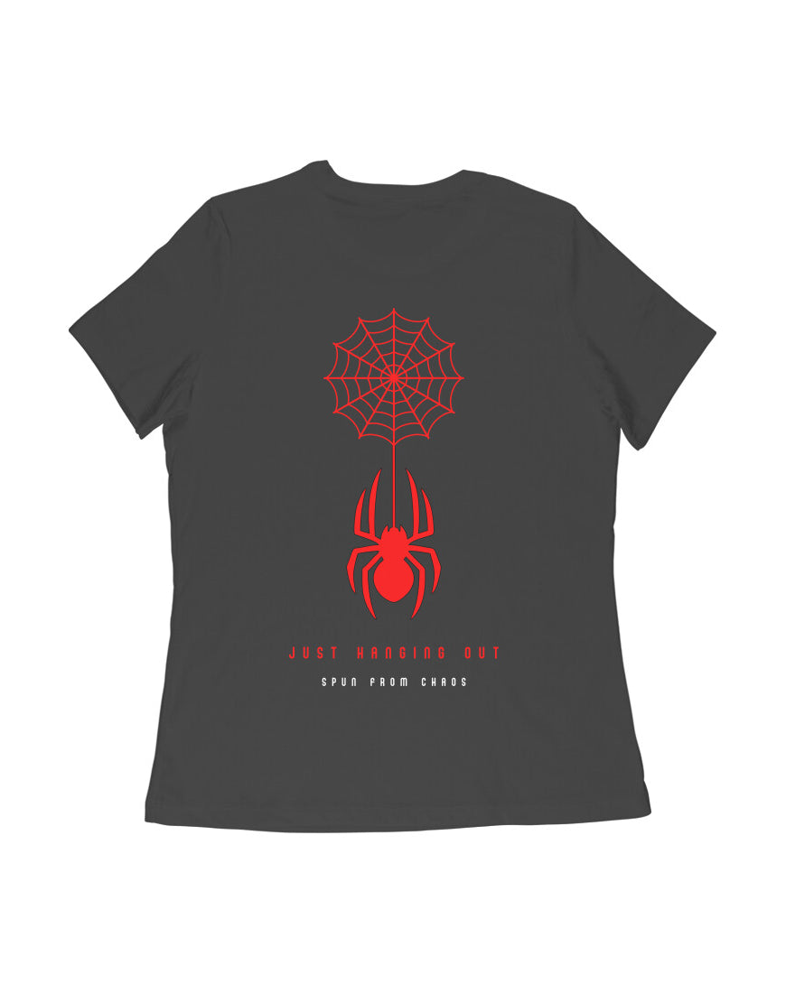 Stylish Spider Print Classic Fit Round Neck Cotton T-Shirt for Women