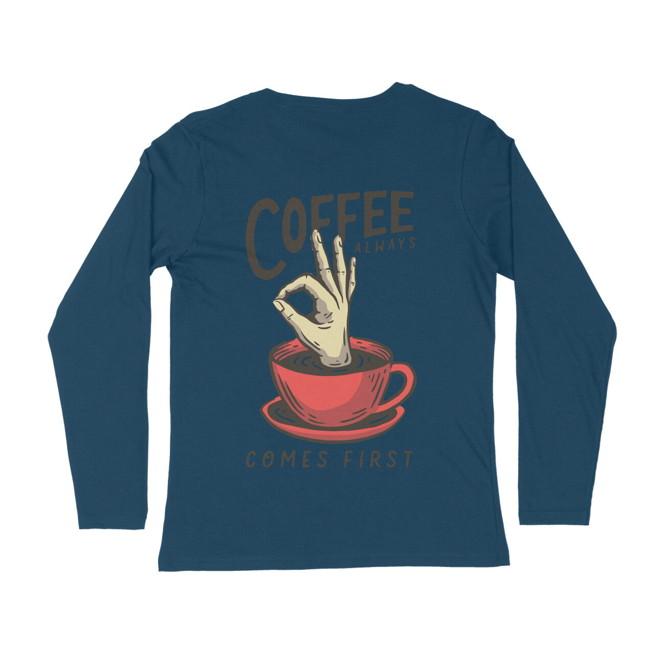 Women coffee lover back graphic full sleeve tshirt navy blue