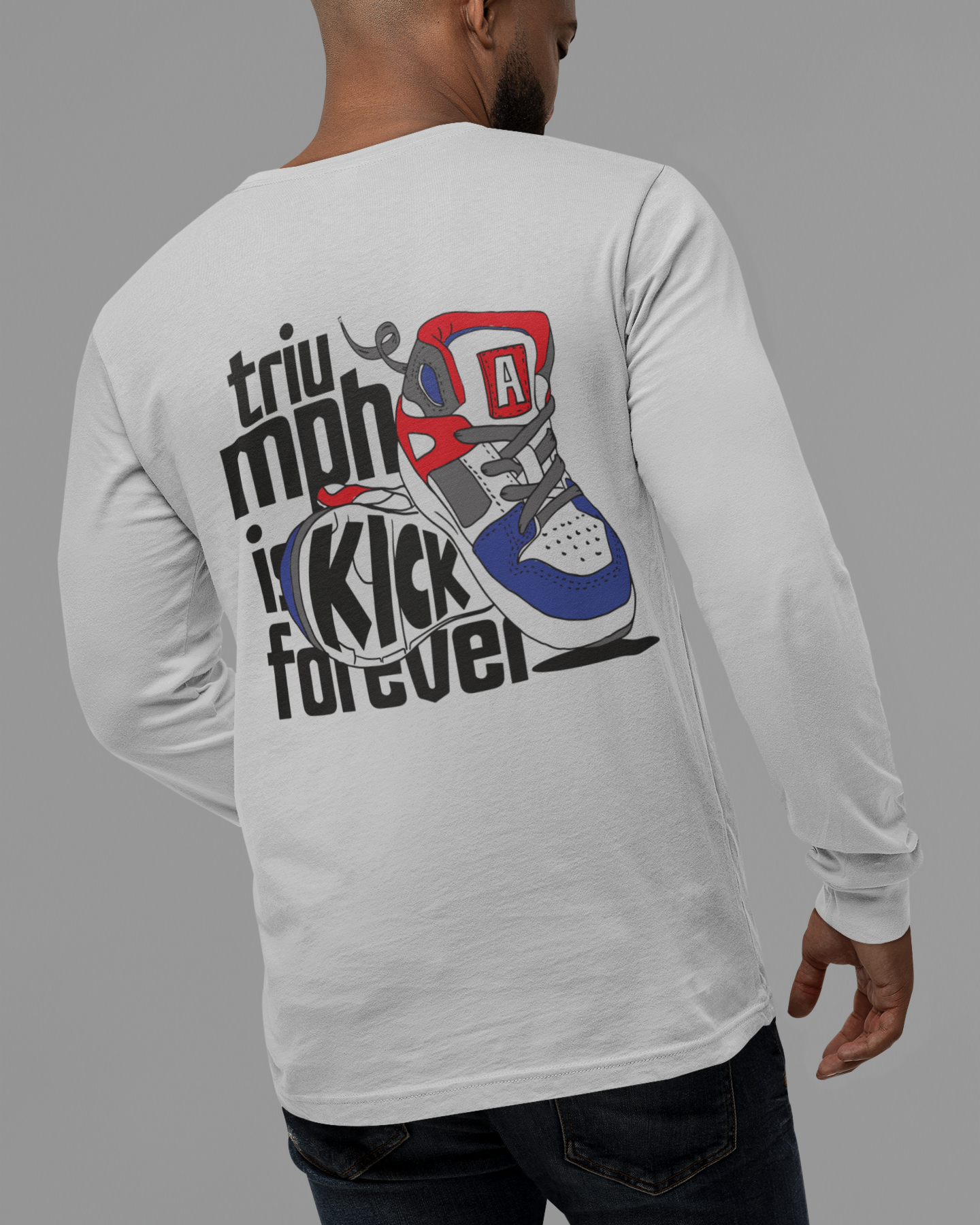 grey round neck graphic t shirt for men back print