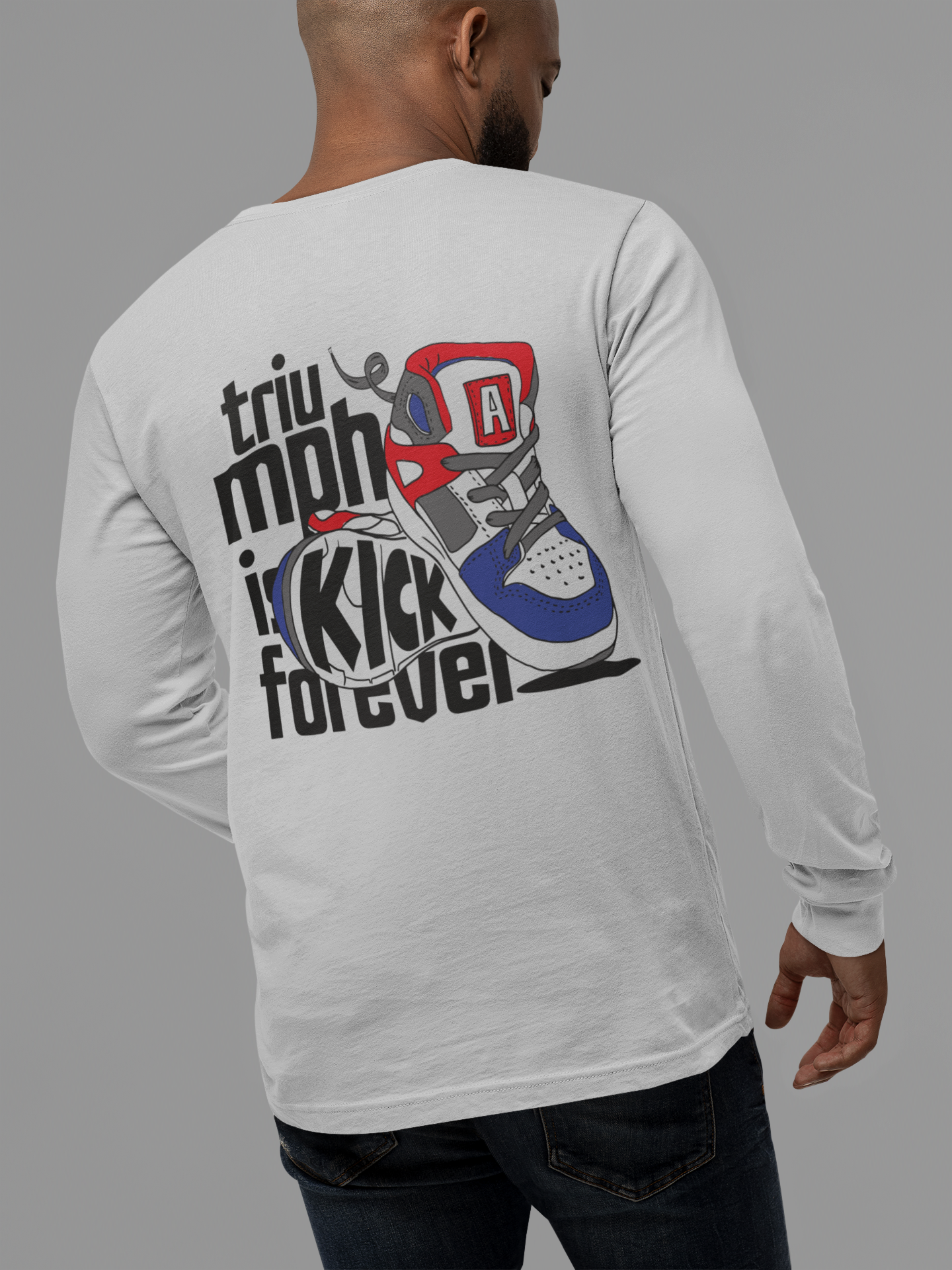 grey round neck graphic t shirt for men back print