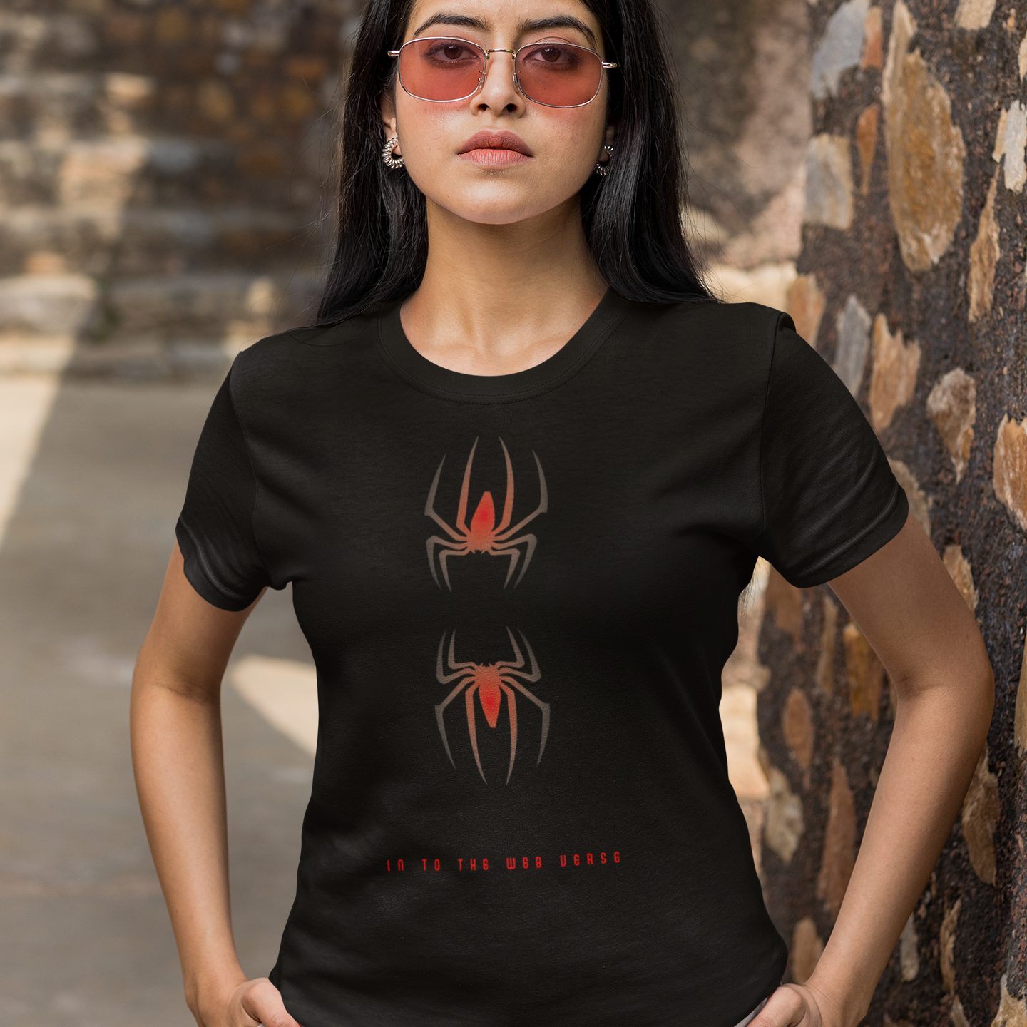 Stylish Spider Print Classic Fit Women’s Cotton Tee