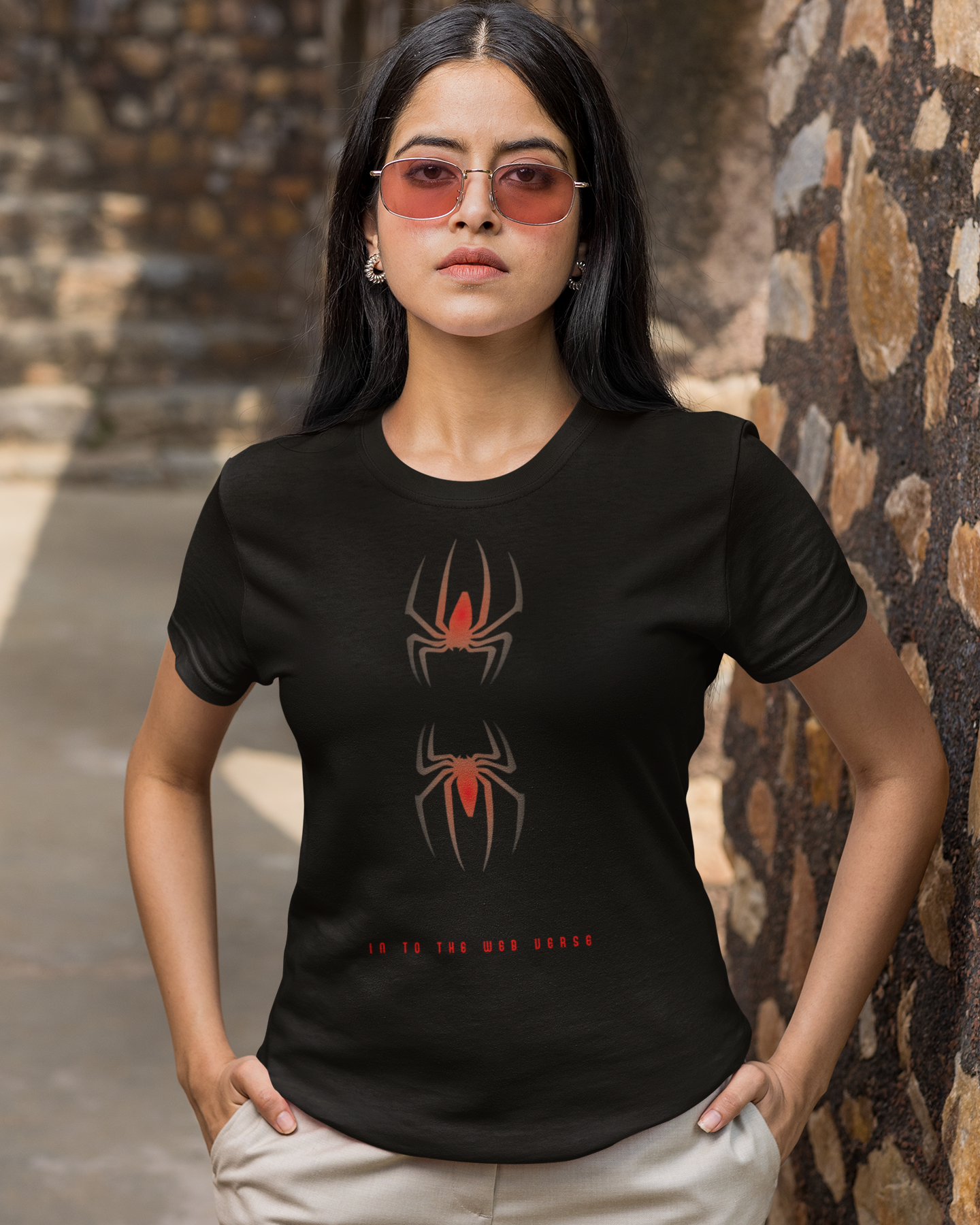 Stylish Spider Print Classic Fit Women’s Cotton Tee