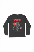 Bold dragon graphic on back of men’s long sleeve tee