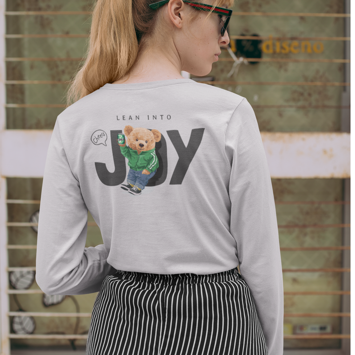 Back graphic detail on black oversized men’s full sleeve t-shirt