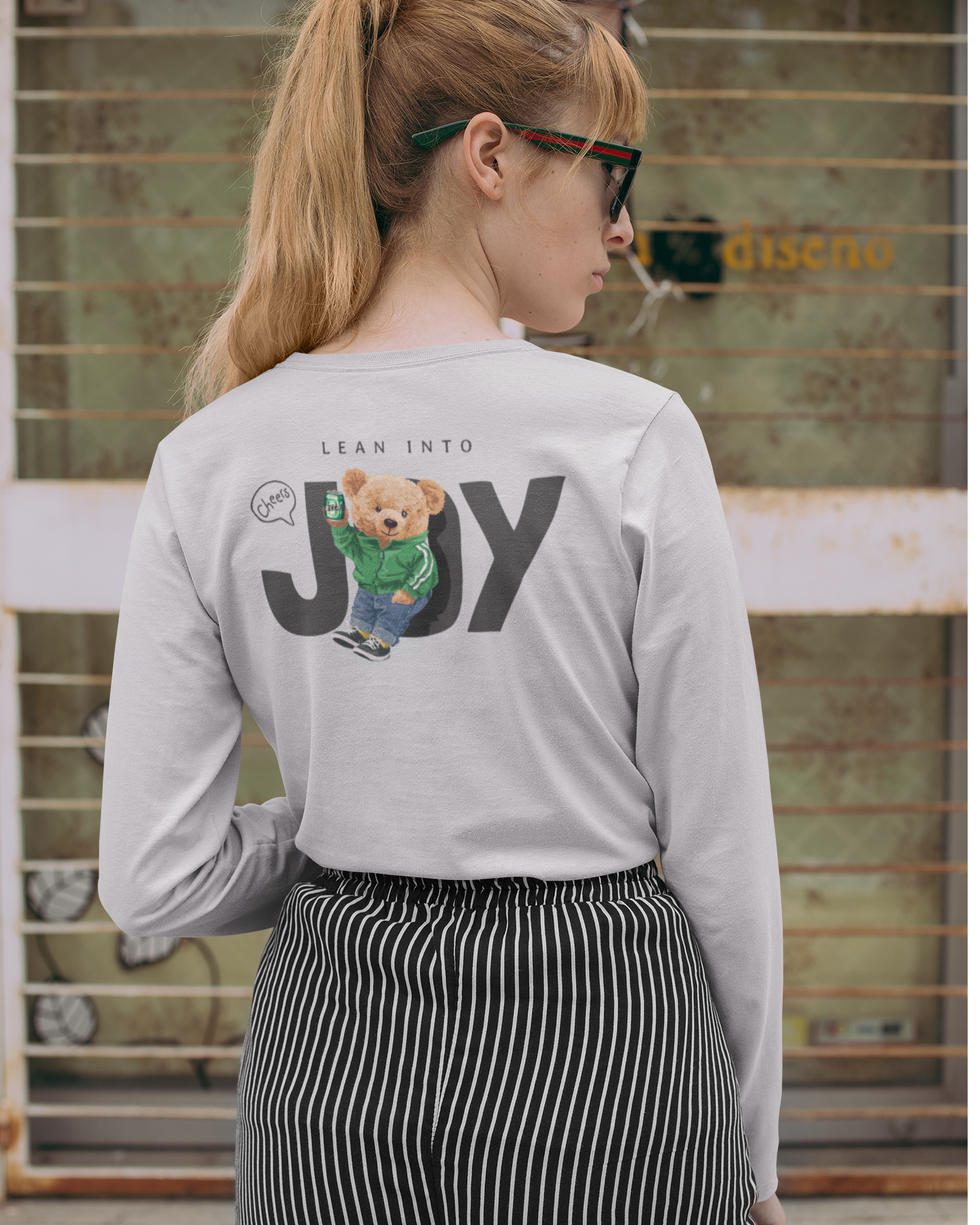 Back graphic detail on black oversized men’s full sleeve t-shirt