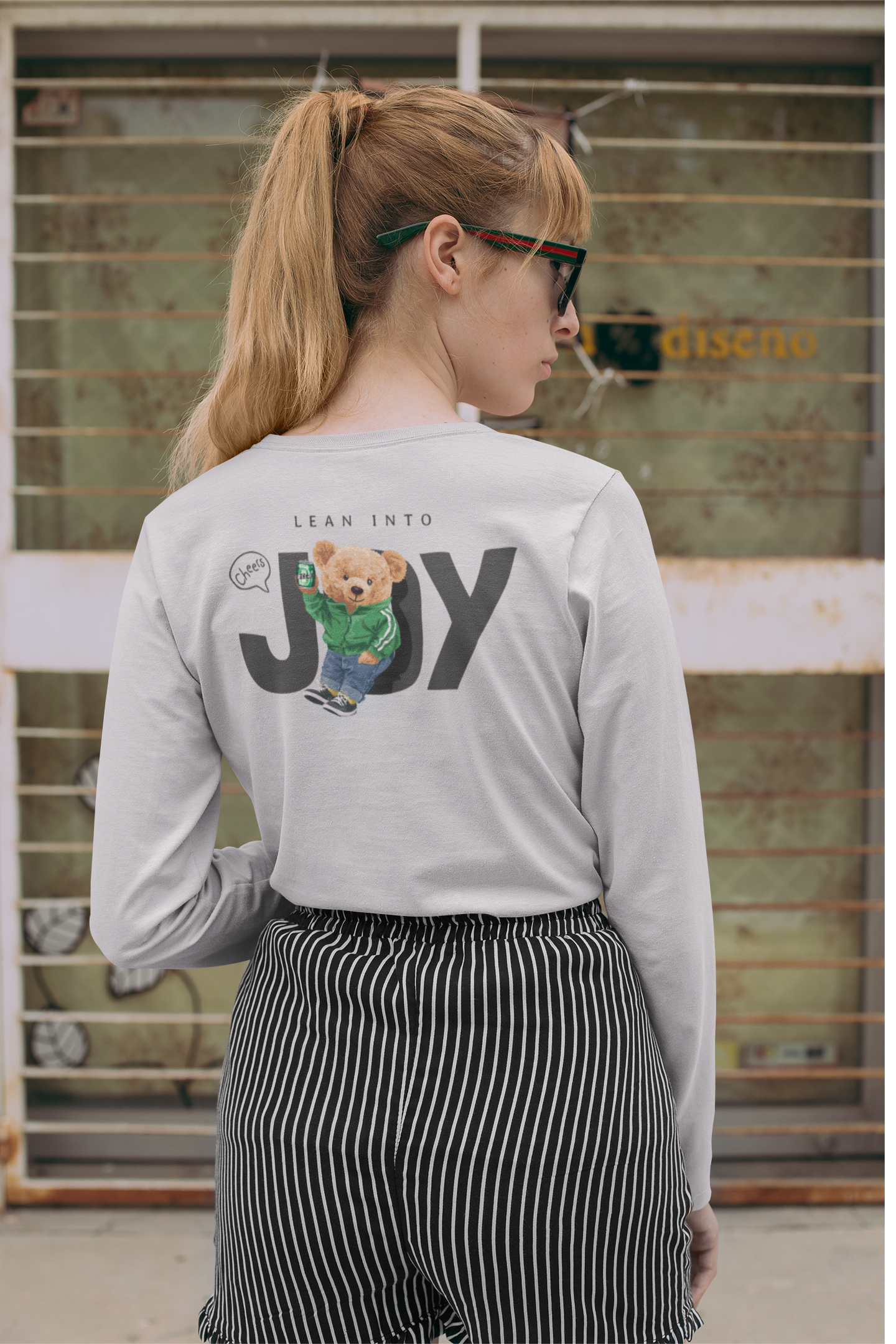 Back graphic detail on black oversized men’s full sleeve t-shirt