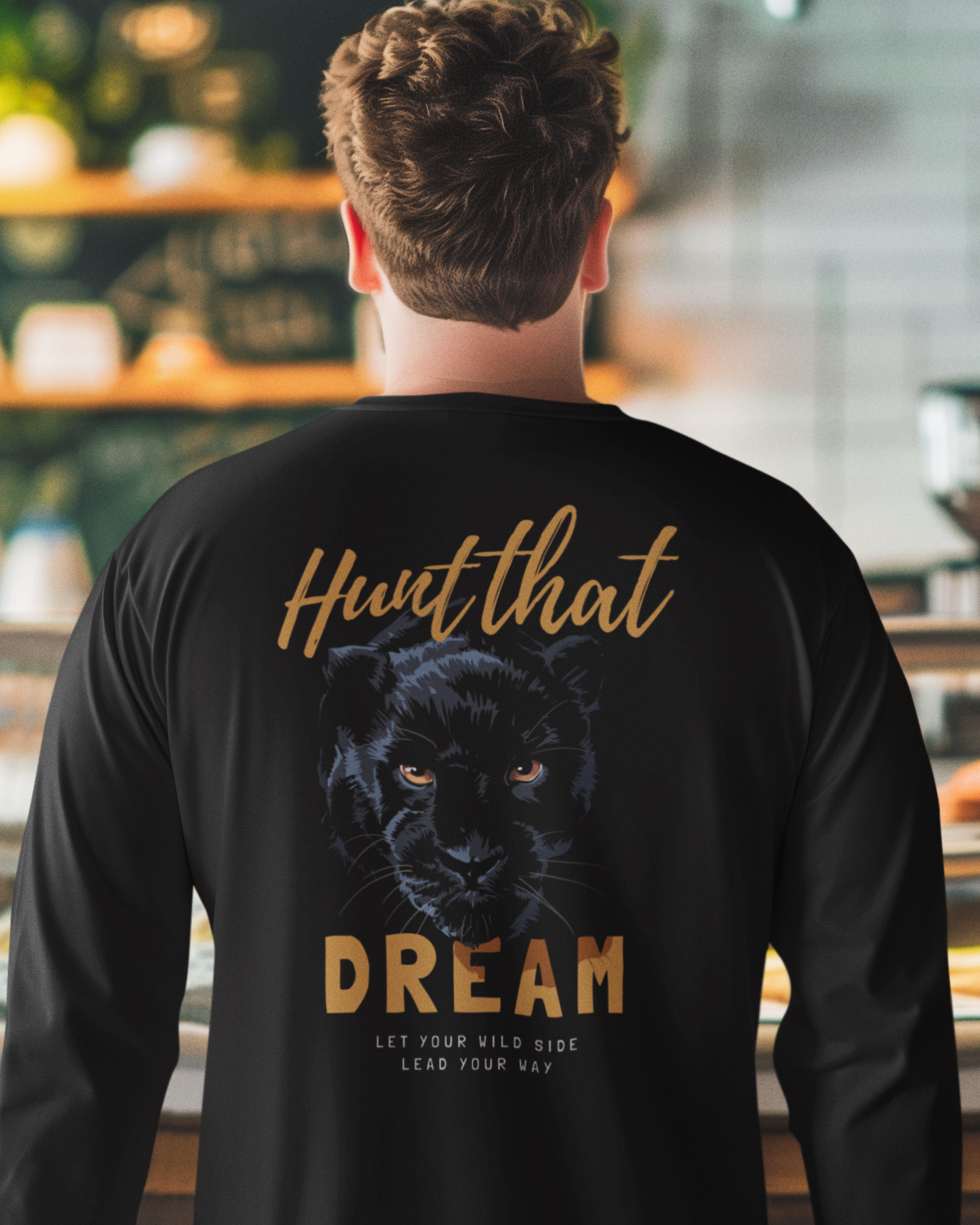 Men wearing Hunt That Black back graphic full sleeve tee