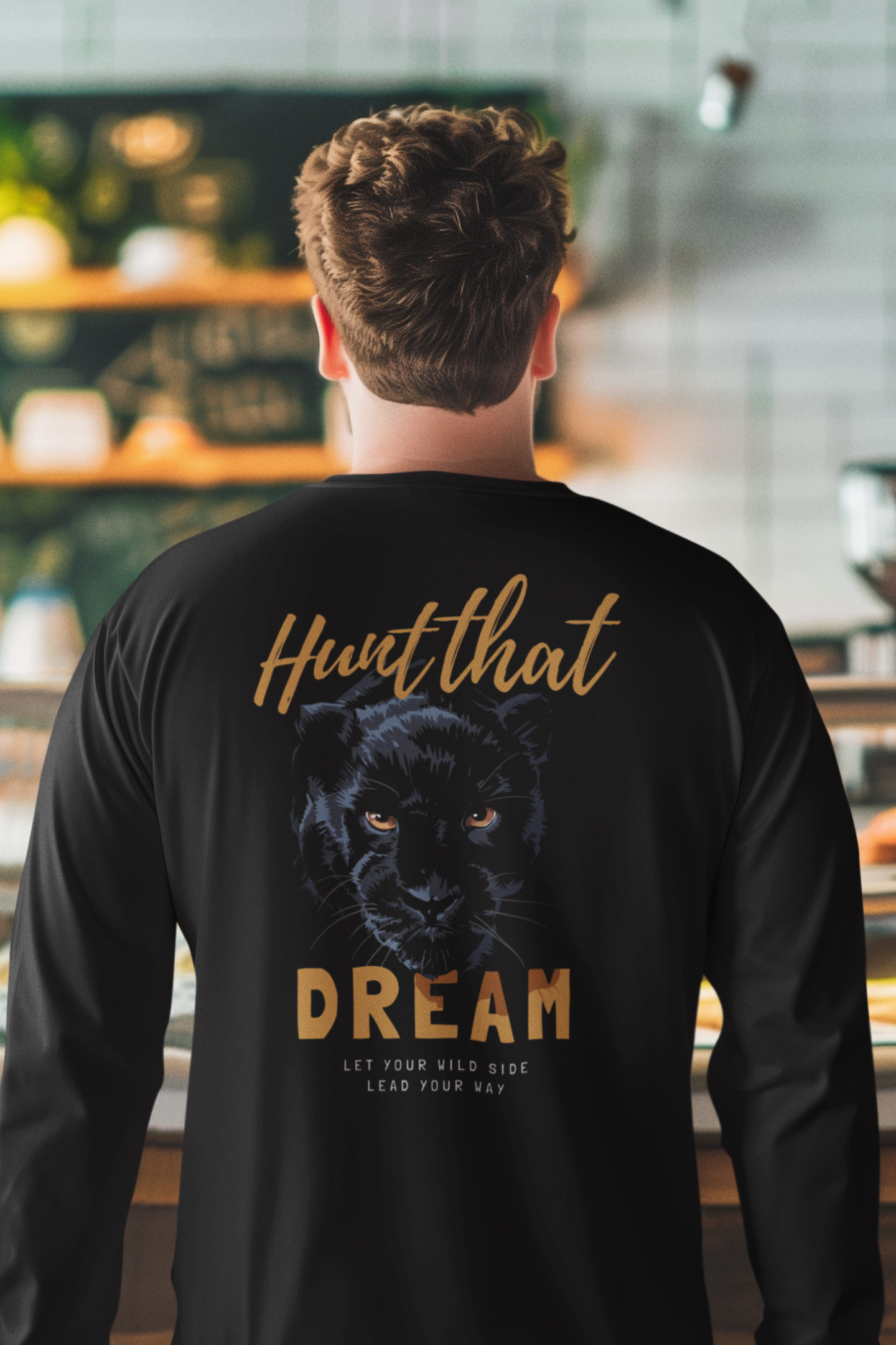 Men wearing Hunt That Black back graphic full sleeve tee